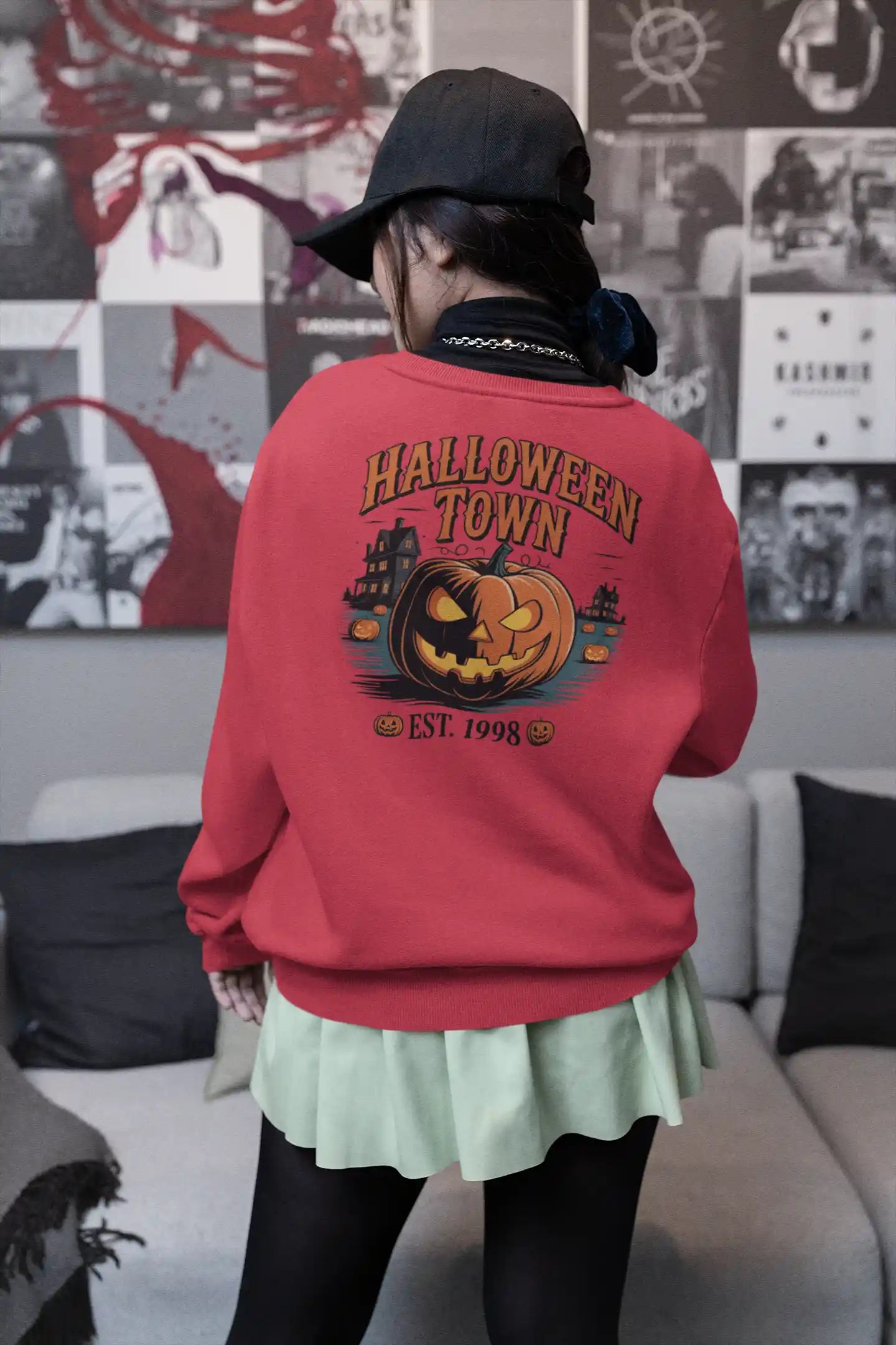 Halloween Town Sweatshirt – Vintage Pumpkin Graphic – Bella Canvas 3501 – Halloween Crewneck – Spooky Season Shirt – Unisex S-3XL