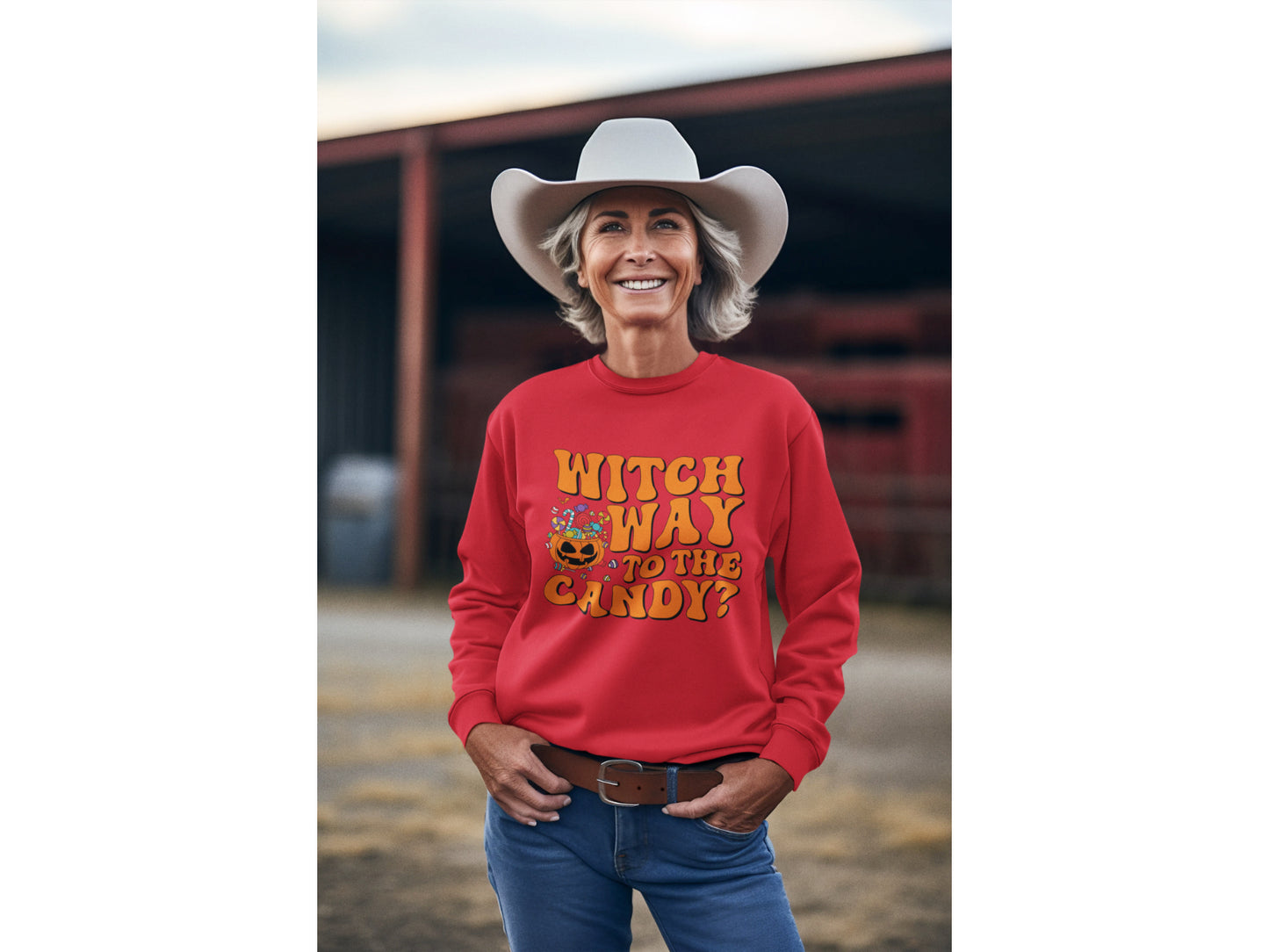 Witch Way to the Candy Halloween Sweatshirt – Bella+Canvas 3501 Unisex Pullover – Spooky Funny Fall Sweater (S–3XL, Multiple Colors)