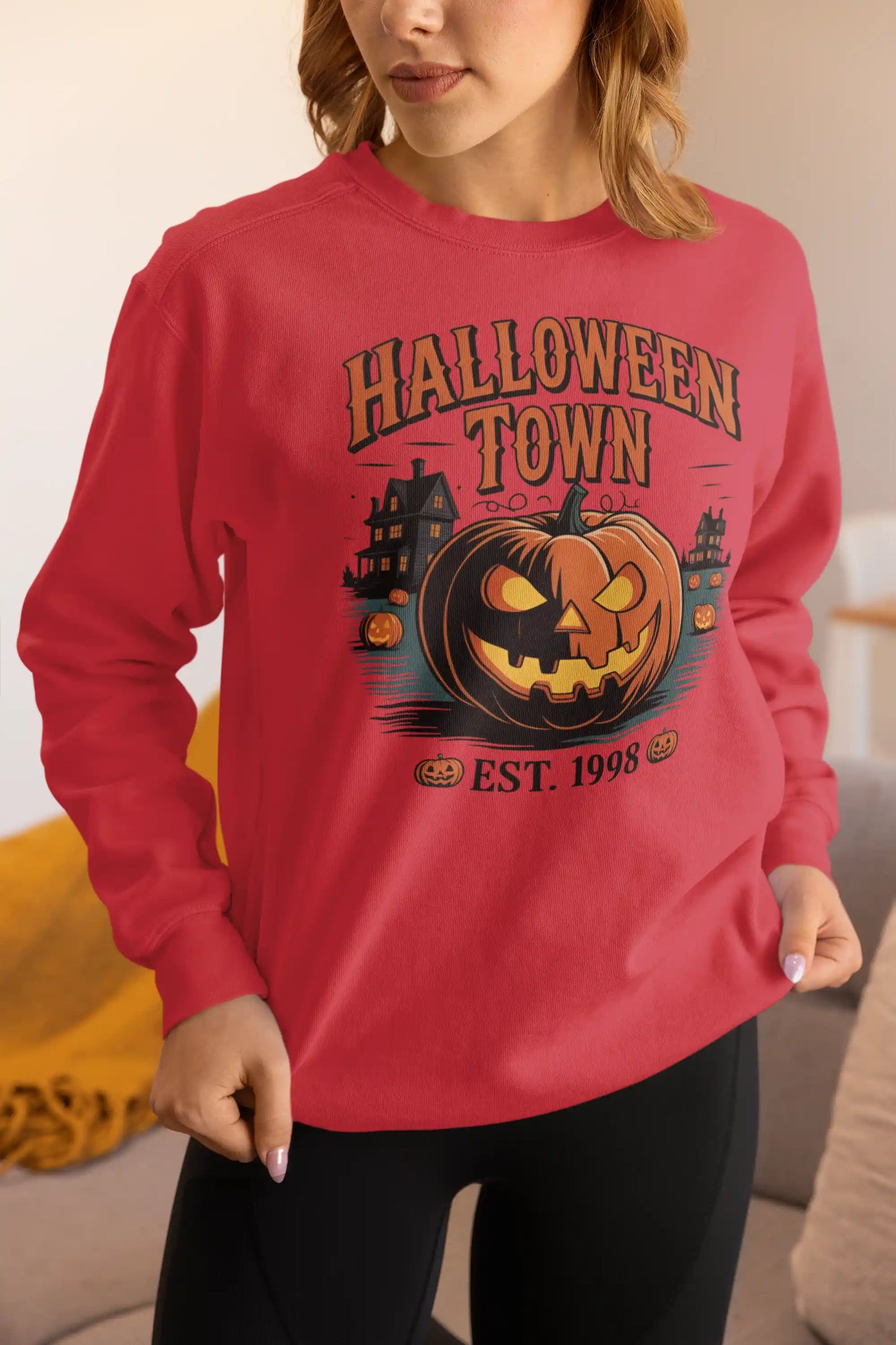 Halloween Town Sweatshirt – Vintage Pumpkin Graphic – Bella Canvas 3501 – Halloween Crewneck – Spooky Season Shirt – Unisex S-3XL