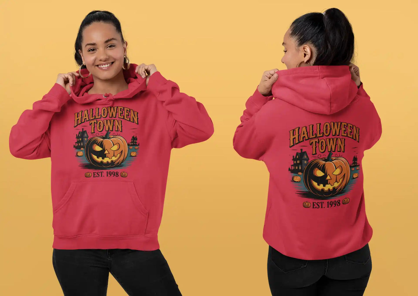 Halloween Town Hoodie – Vintage Pumpkin Graphic – Bella Canvas 3719 – Halloween Pullover – Spooky Season Hoodie – Unisex S-3XL