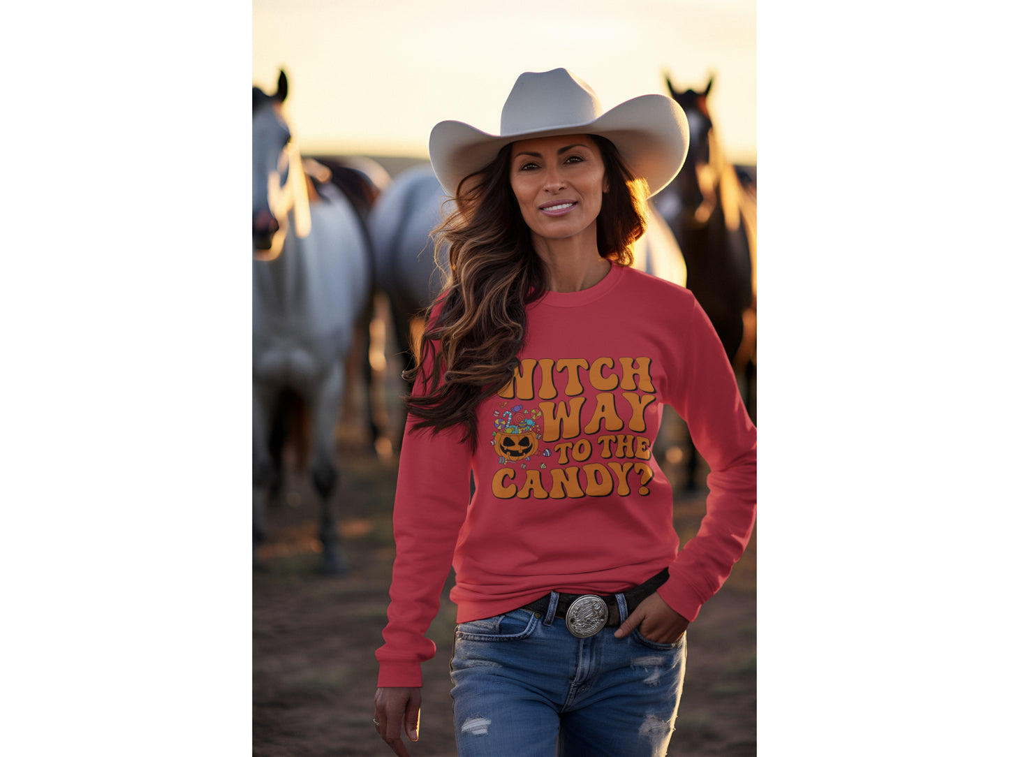 Witch Way to the Candy Halloween Sweatshirt – Bella+Canvas 3501 Unisex Pullover – Spooky Funny Fall Sweater (S–3XL, Multiple Colors)