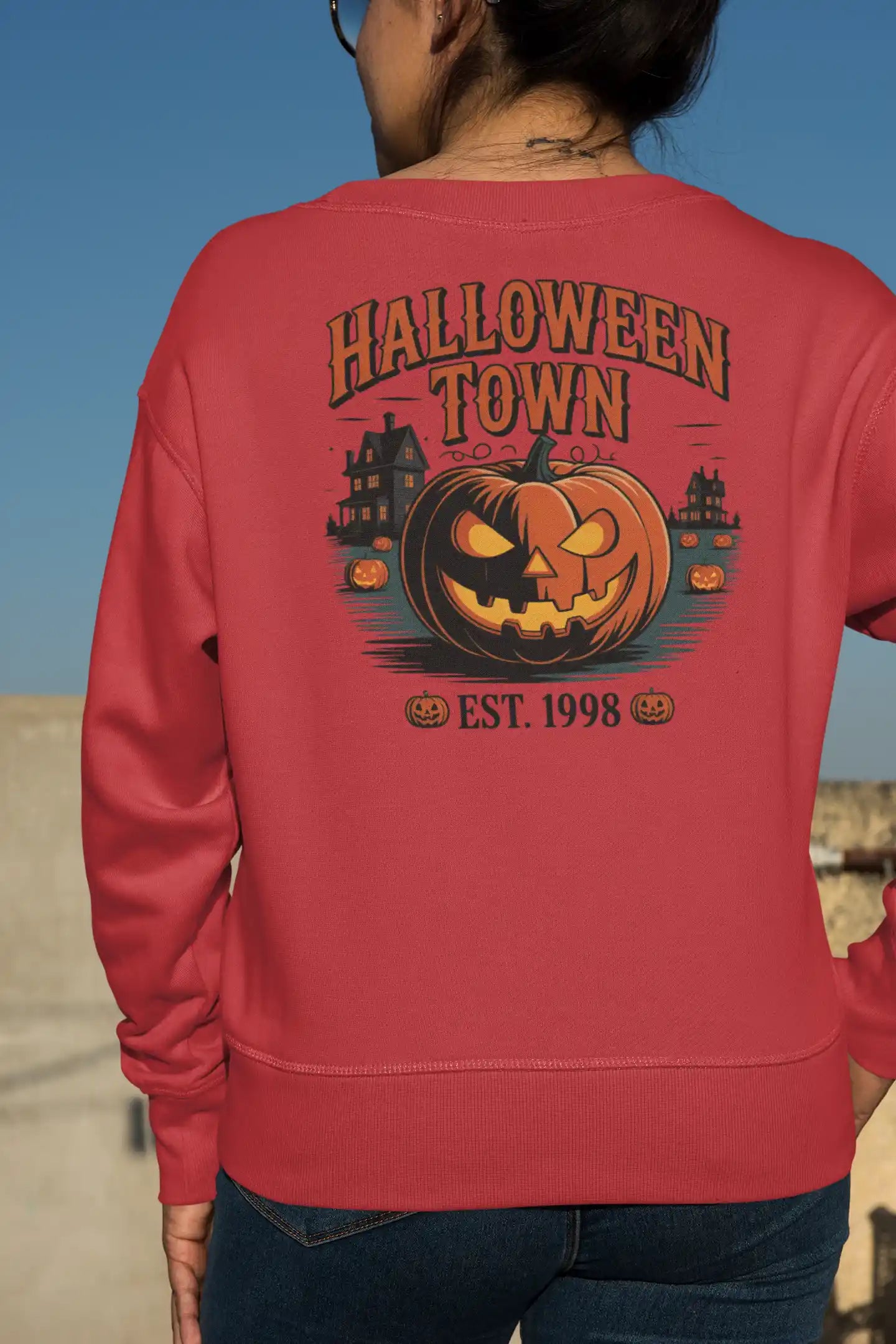 Halloween Town Sweatshirt – Vintage Pumpkin Graphic – Bella Canvas 3501 – Halloween Crewneck – Spooky Season Shirt – Unisex S-3XL