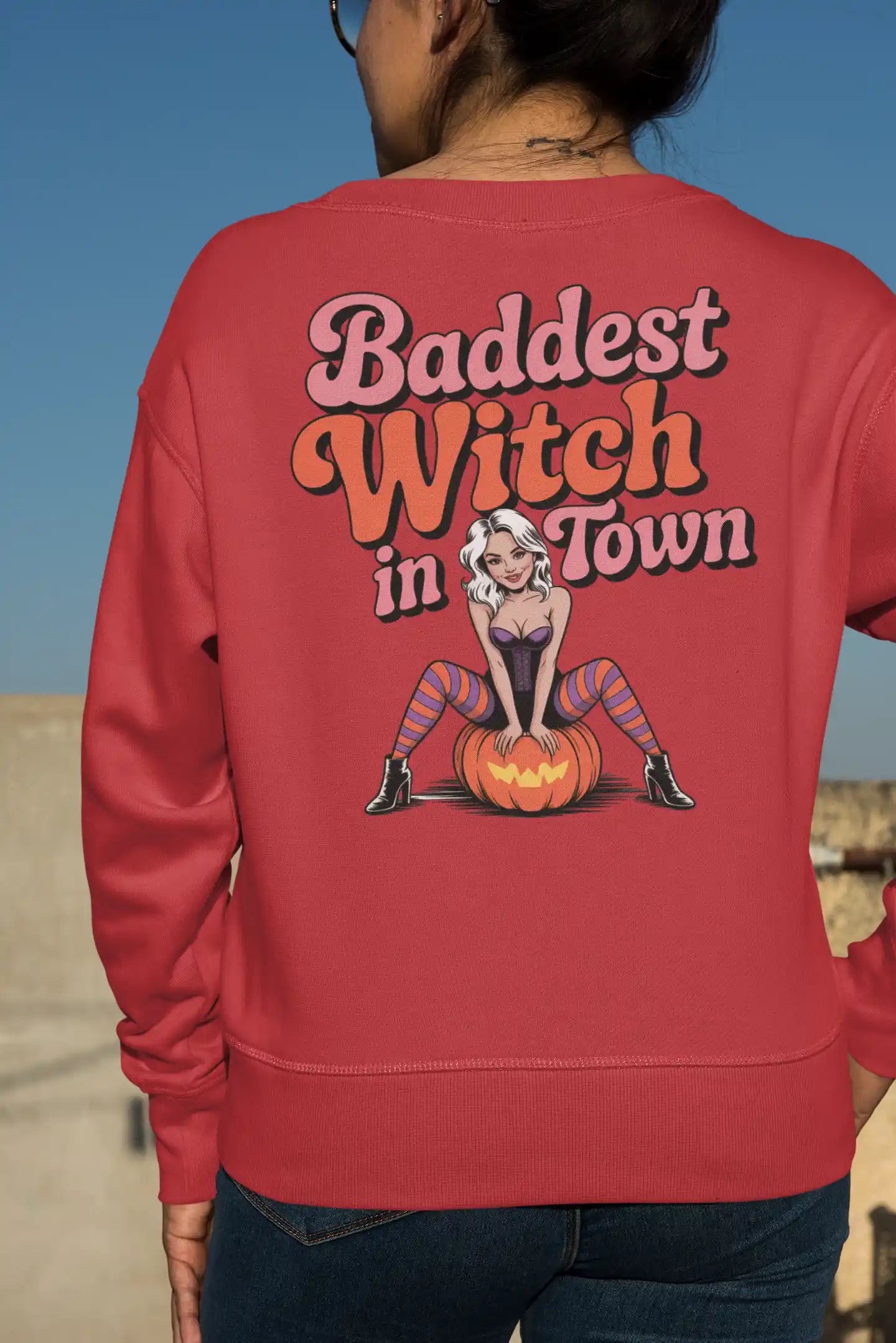Baddest Witch in Town Retro Halloween Bella+Canvas 3501 Sweatshirt – Spooky Cute Fall Outfit