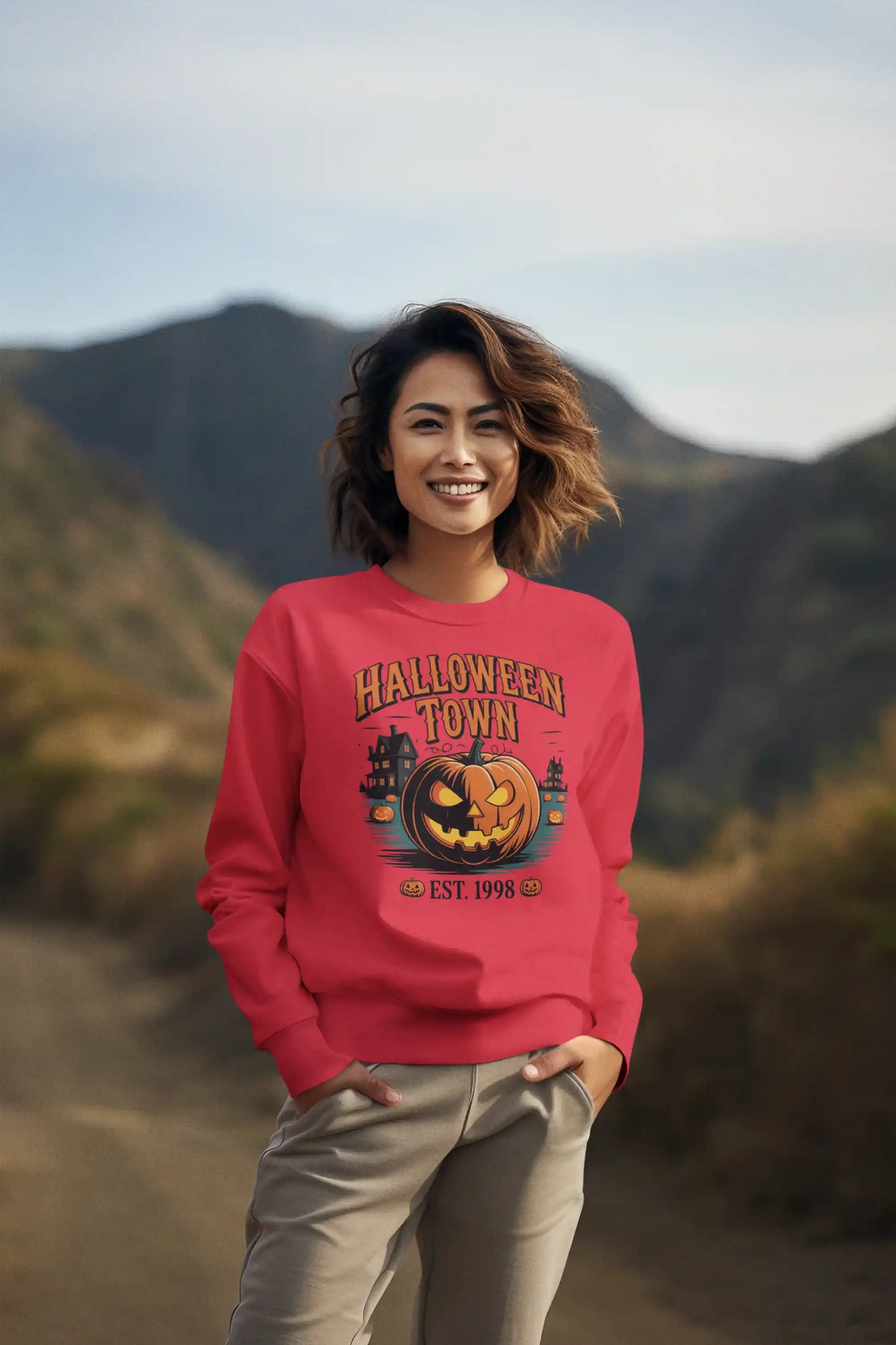 Halloween Town Sweatshirt – Vintage Pumpkin Graphic – Bella Canvas 3501 – Halloween Crewneck – Spooky Season Shirt – Unisex S-3XL