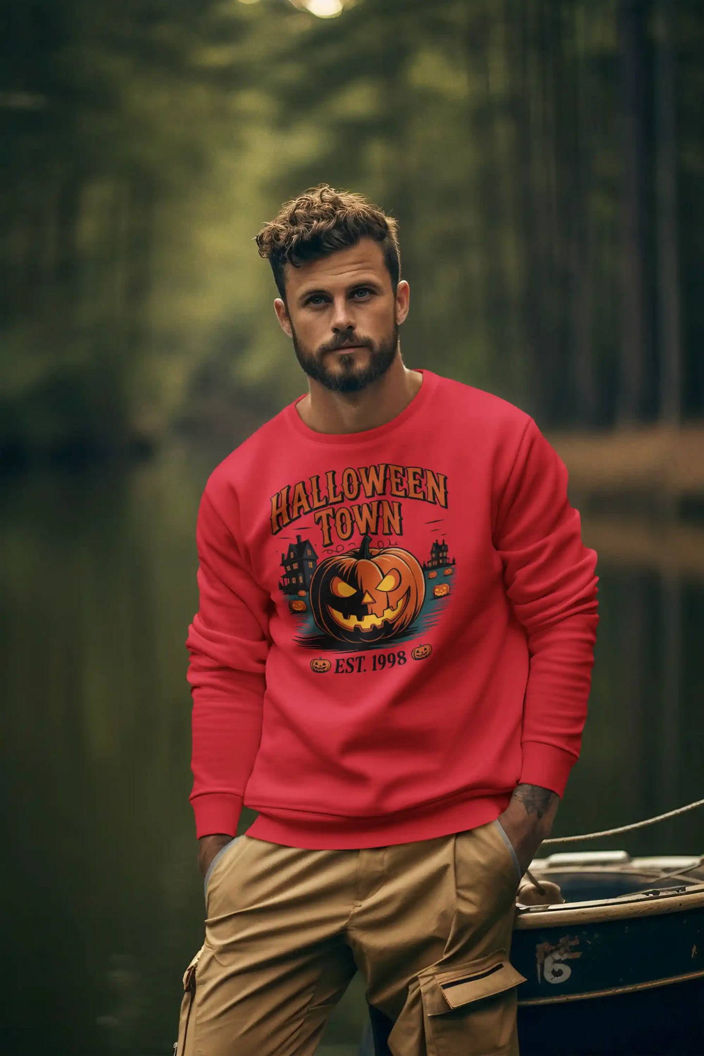 Halloween Town Sweatshirt – Vintage Pumpkin Graphic – Bella Canvas 3501 – Halloween Crewneck – Spooky Season Shirt – Unisex S-3XL