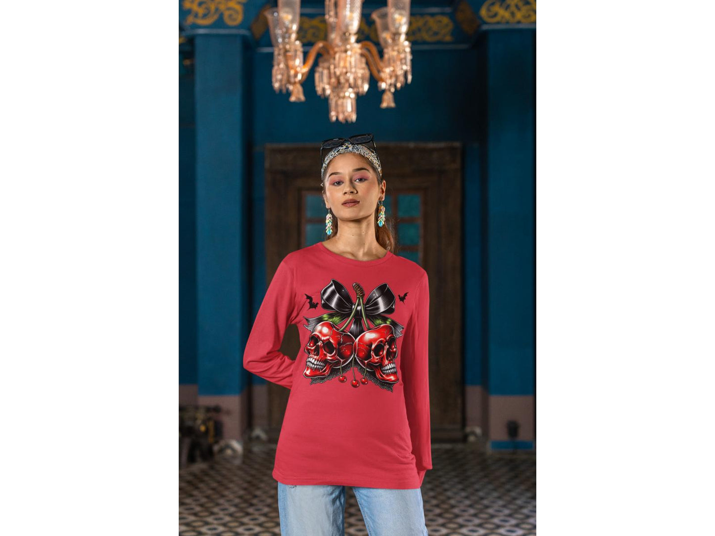 Spooky Cherry Halloween Bow Sweatshirt – Cute & Creepy Fall Vibes