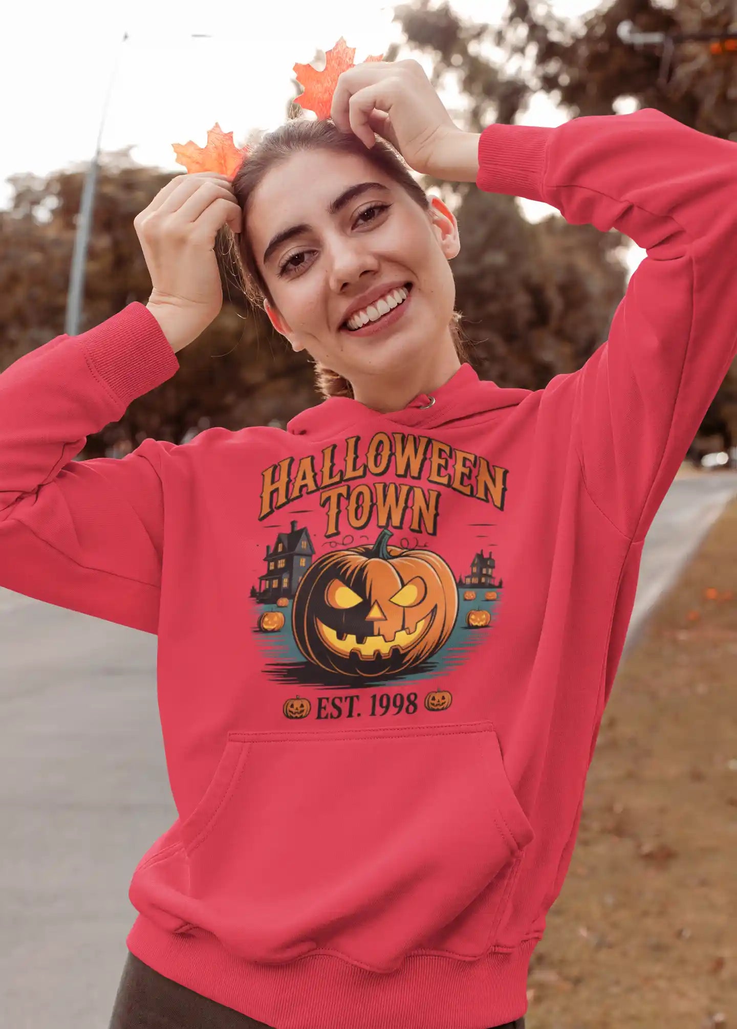 Halloween Town Hoodie – Vintage Pumpkin Graphic – Bella Canvas 3719 – Halloween Pullover – Spooky Season Hoodie – Unisex S-3XL
