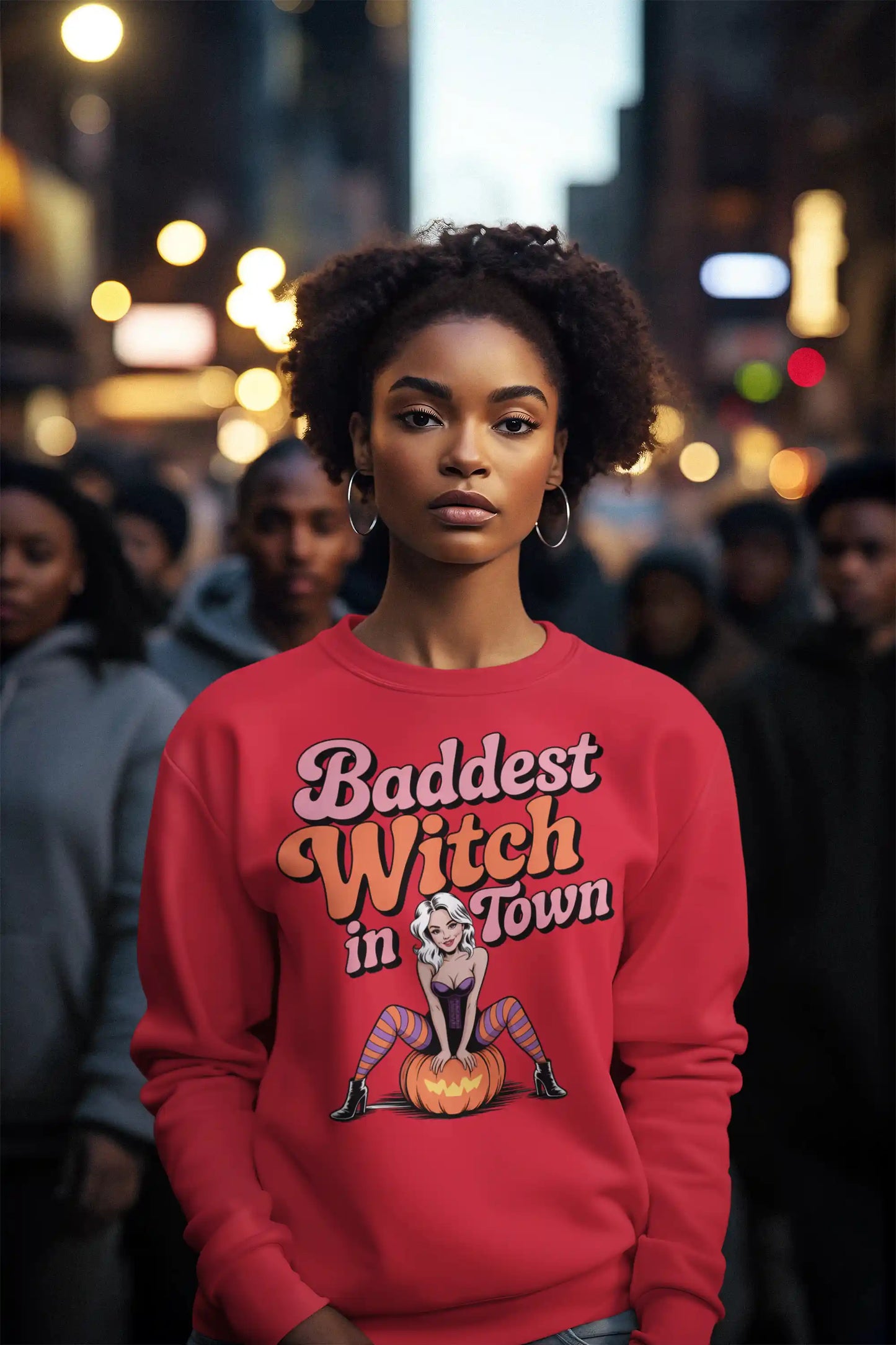 Baddest Witch in Town Retro Halloween Bella+Canvas 3501 Sweatshirt – Spooky Cute Fall Outfit