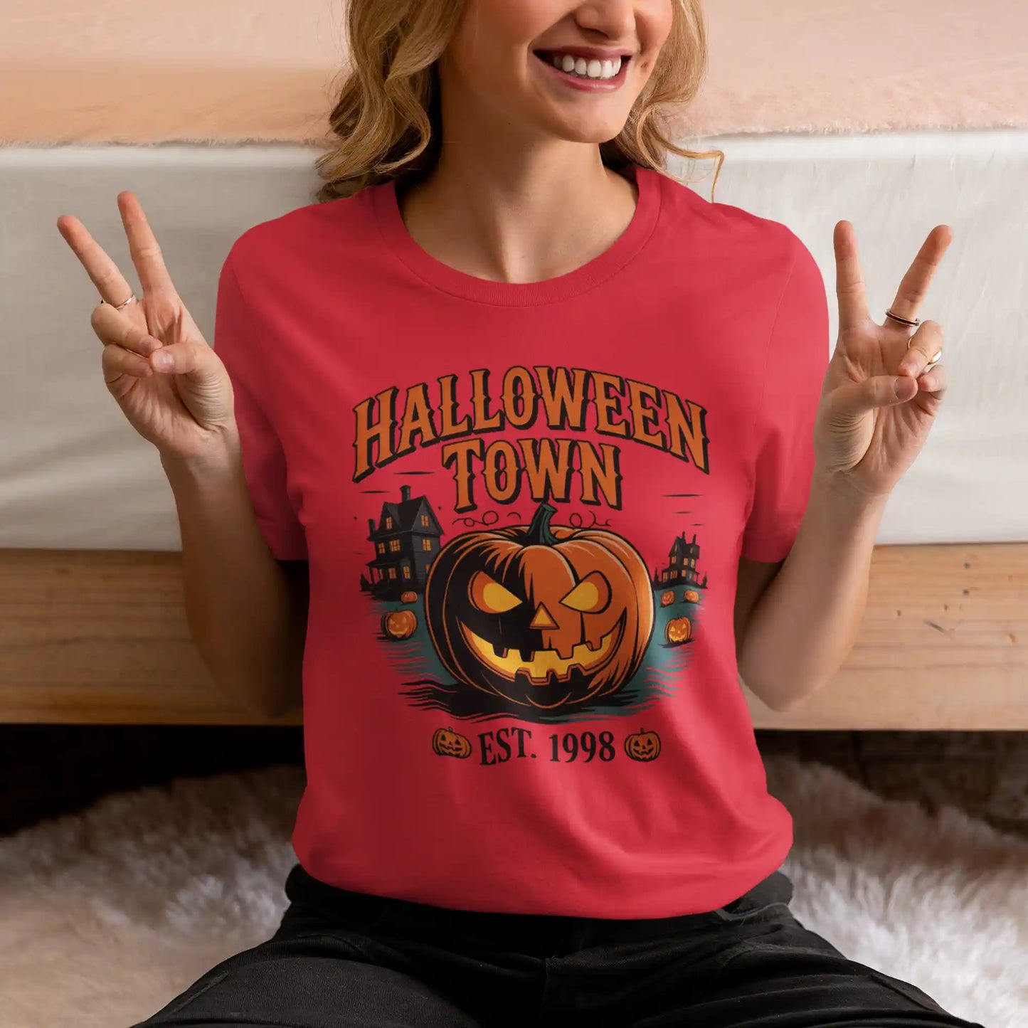 Halloween Town T-Shirt – Vintage Pumpkin Graphic – Bella Canvas 3001 – Halloween Tee – Spooky Season Shirt – Unisex S-3XL
