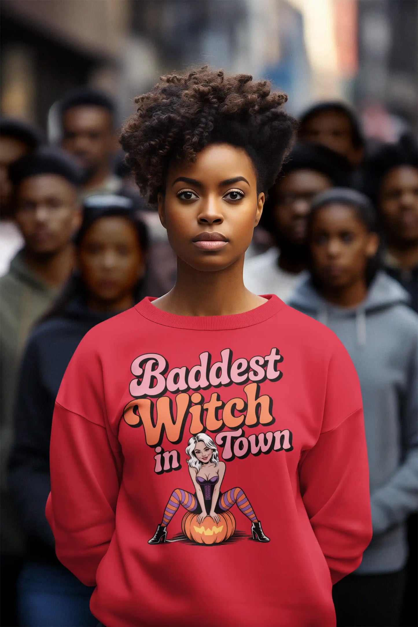 Baddest Witch in Town Retro Halloween Bella+Canvas 3501 Sweatshirt – Spooky Cute Fall Outfit