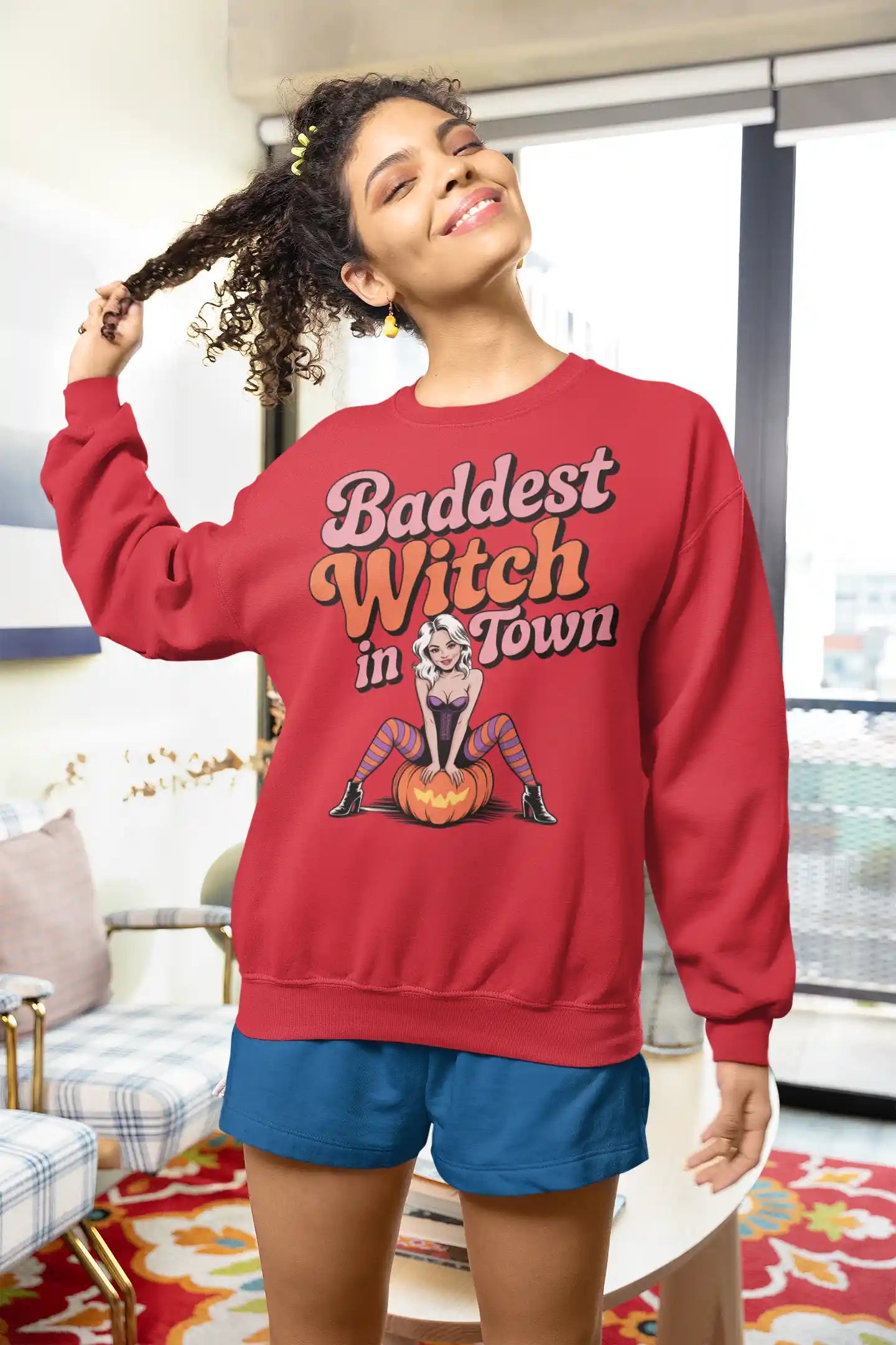 Baddest Witch in Town Retro Halloween Bella+Canvas 3501 Sweatshirt – Spooky Cute Fall Outfit
