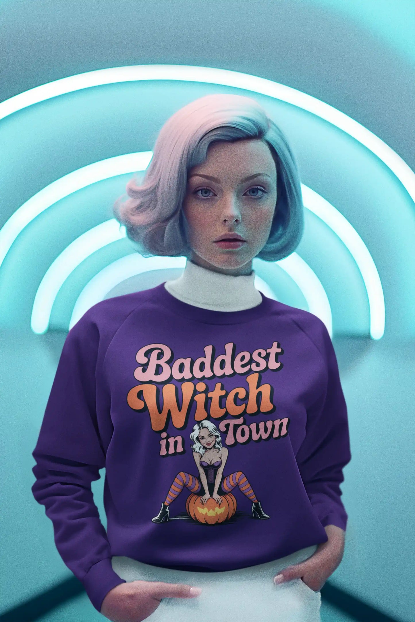 Baddest Witch in Town Retro Halloween Bella+Canvas 3501 Sweatshirt – Spooky Cute Fall Outfit