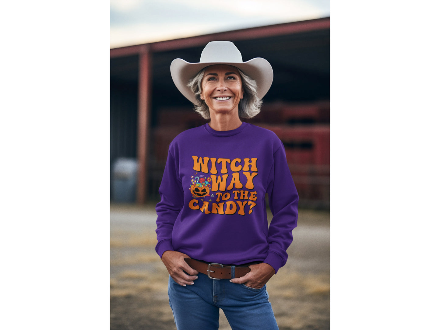 Witch Way to the Candy Halloween Sweatshirt – Bella+Canvas 3501 Unisex Pullover – Spooky Funny Fall Sweater (S–3XL, Multiple Colors)