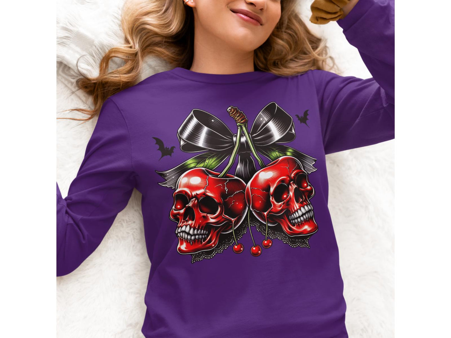 Spooky Cherry Halloween Bow Sweatshirt – Cute & Creepy Fall Vibes