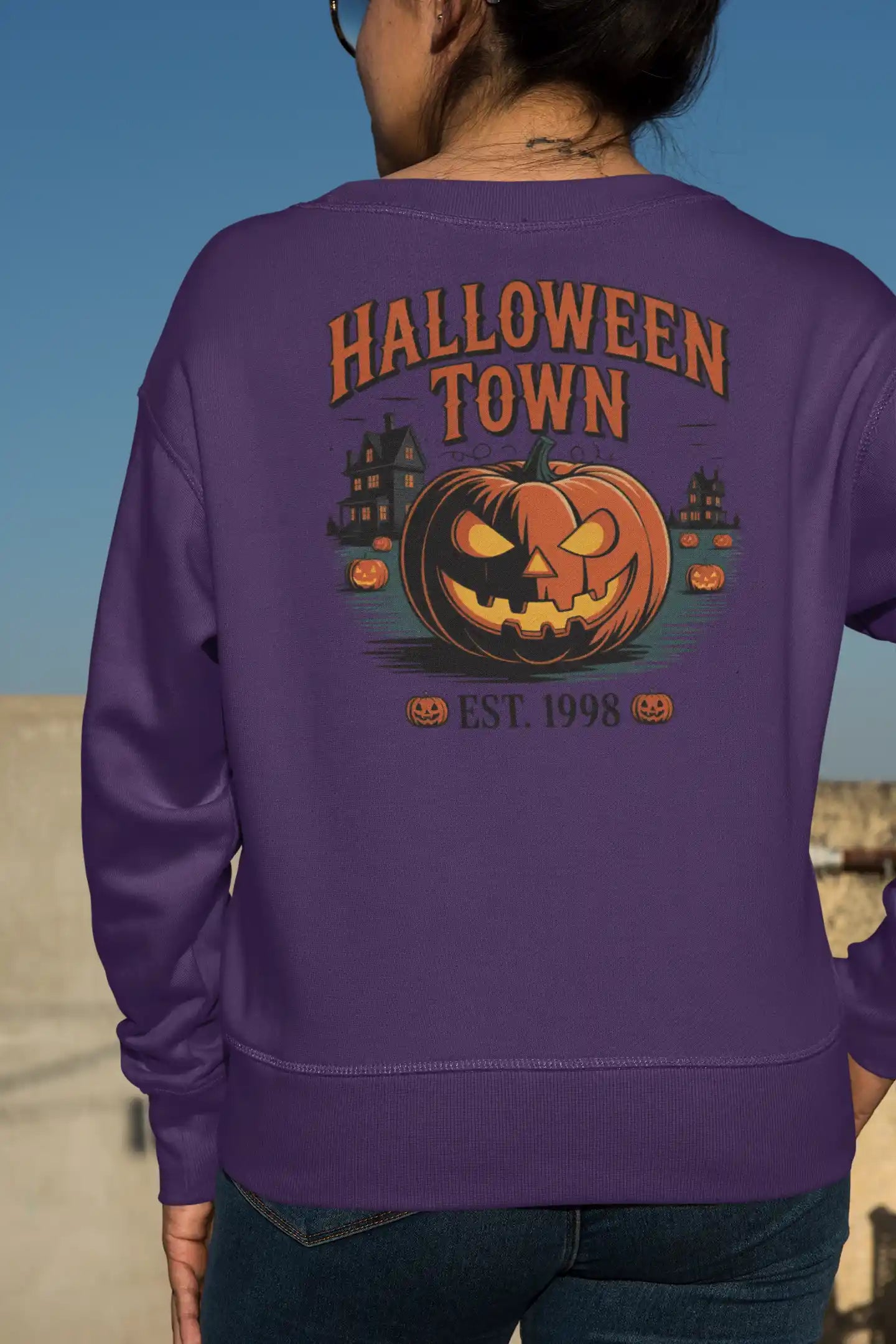 Halloween Town Sweatshirt – Vintage Pumpkin Graphic – Bella Canvas 3501 – Halloween Crewneck – Spooky Season Shirt – Unisex S-3XL