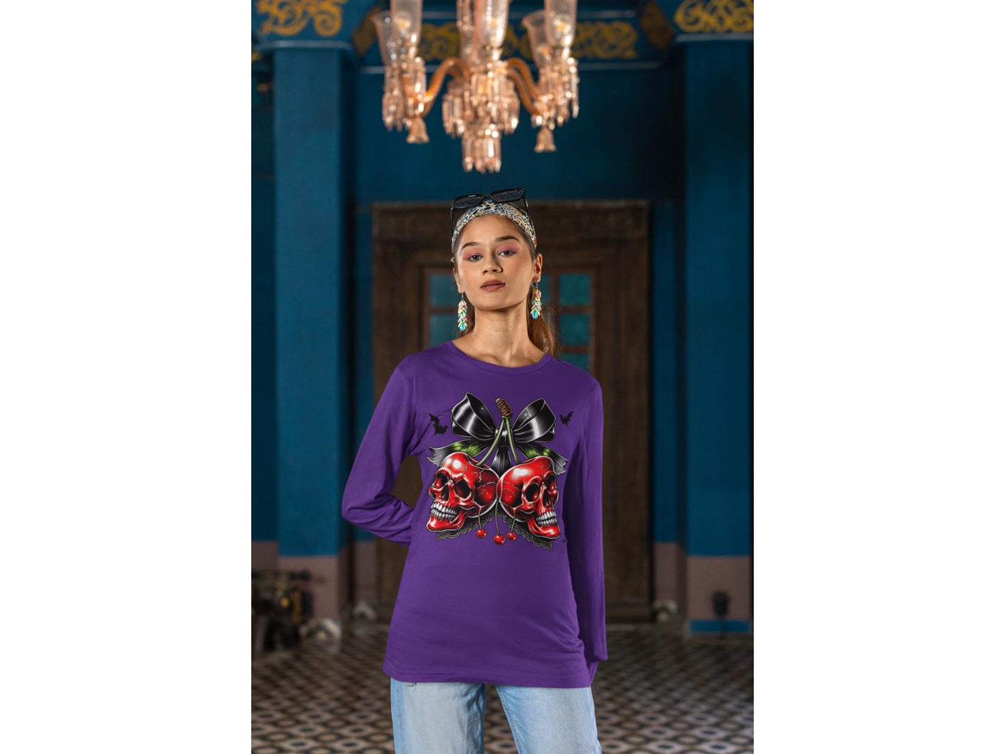 Spooky Cherry Halloween Bow Sweatshirt – Cute & Creepy Fall Vibes