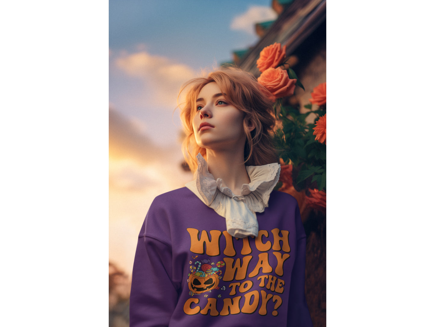 Witch Way to the Candy Halloween Sweatshirt – Bella+Canvas 3501 Unisex Pullover – Spooky Funny Fall Sweater (S–3XL, Multiple Colors)