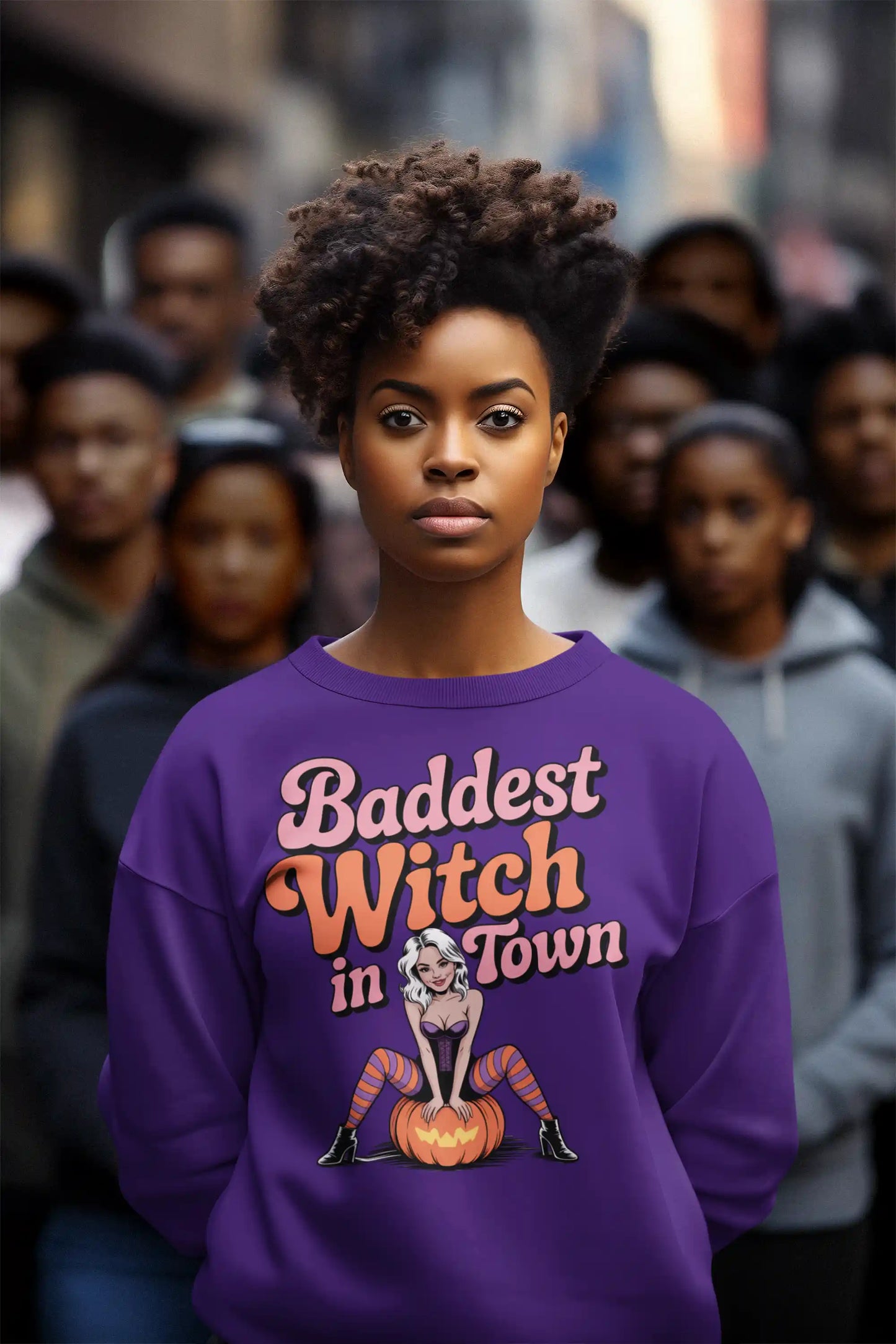 Baddest Witch in Town Retro Halloween Bella+Canvas 3501 Sweatshirt – Spooky Cute Fall Outfit