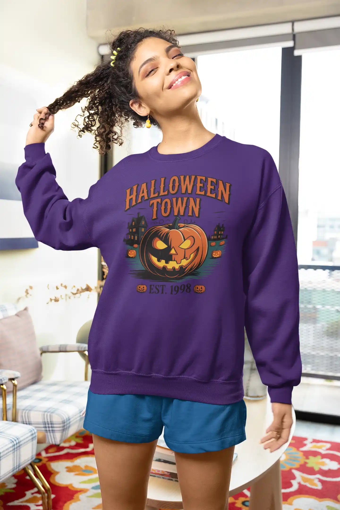 Halloween Town Sweatshirt – Vintage Pumpkin Graphic – Bella Canvas 3501 – Halloween Crewneck – Spooky Season Shirt – Unisex S-3XL
