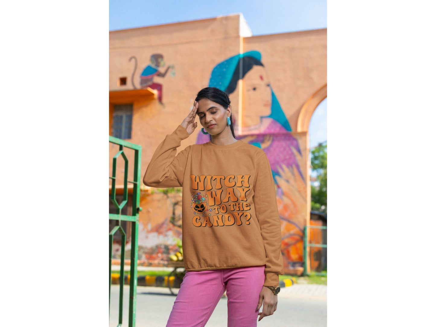 Witch Way to the Candy Halloween Sweatshirt – Bella+Canvas 3501 Unisex Pullover – Spooky Funny Fall Sweater (S–3XL, Multiple Colors)