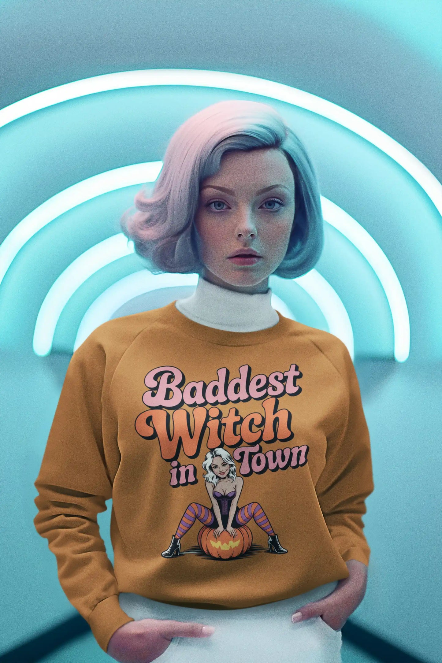 Baddest Witch in Town Retro Halloween Bella+Canvas 3501 Sweatshirt – Spooky Cute Fall Outfit
