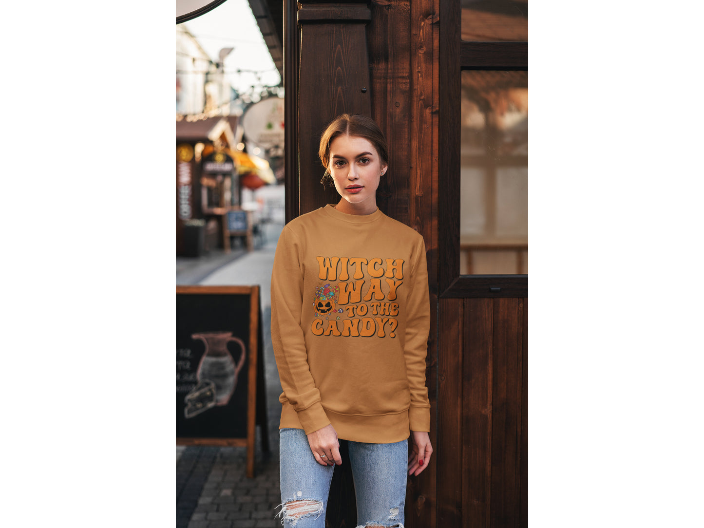 Witch Way to the Candy Halloween Sweatshirt – Bella+Canvas 3501 Unisex Pullover – Spooky Funny Fall Sweater (S–3XL, Multiple Colors)