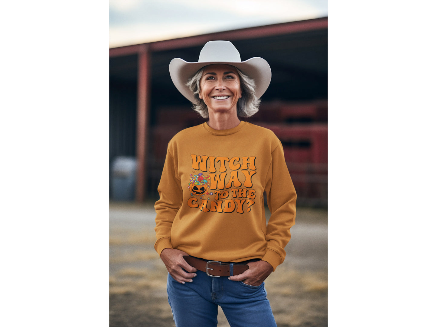 Witch Way to the Candy Halloween Sweatshirt – Bella+Canvas 3501 Unisex Pullover – Spooky Funny Fall Sweater (S–3XL, Multiple Colors)