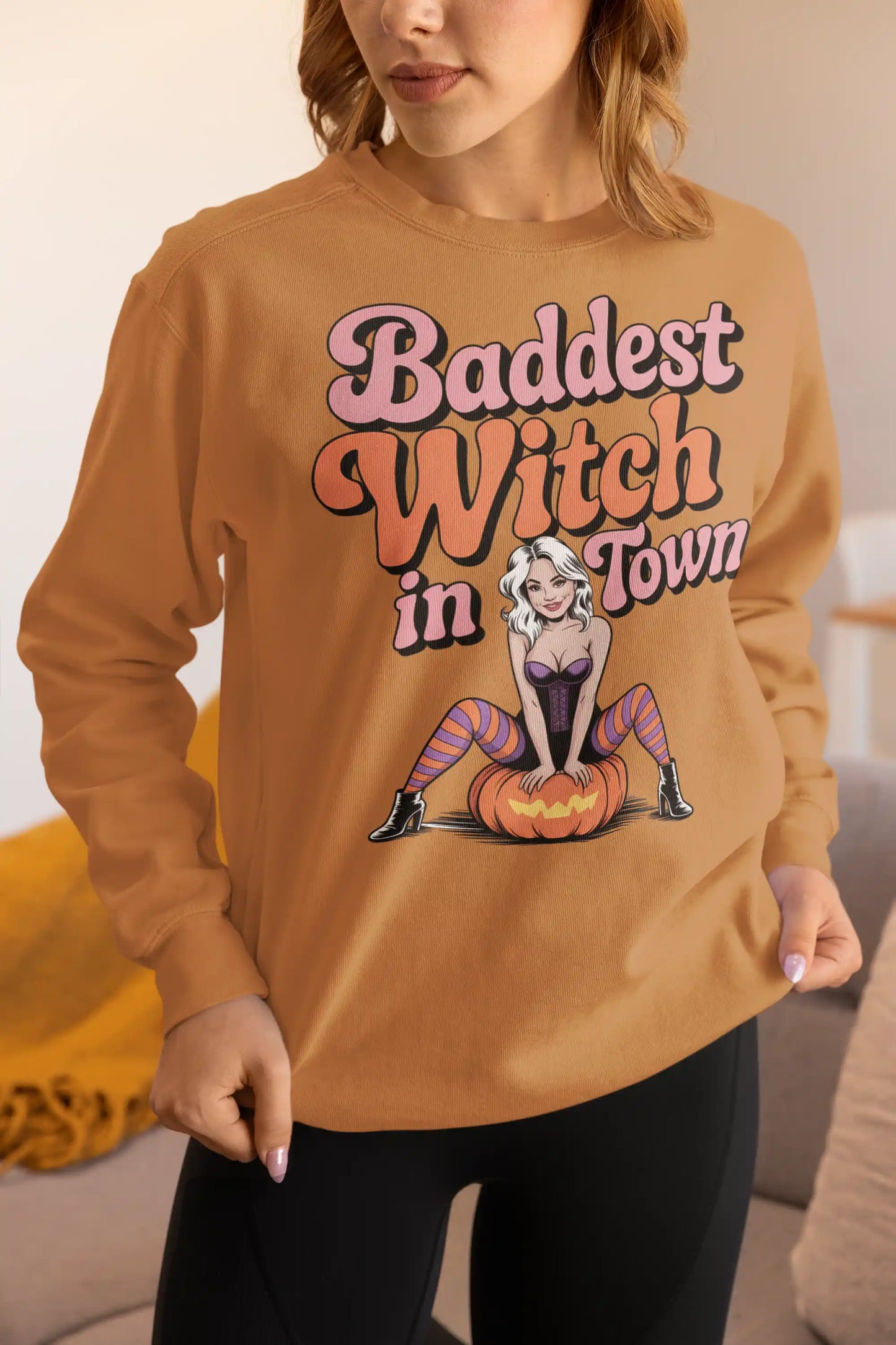 Baddest Witch in Town Retro Halloween Bella+Canvas 3501 Sweatshirt – Spooky Cute Fall Outfit