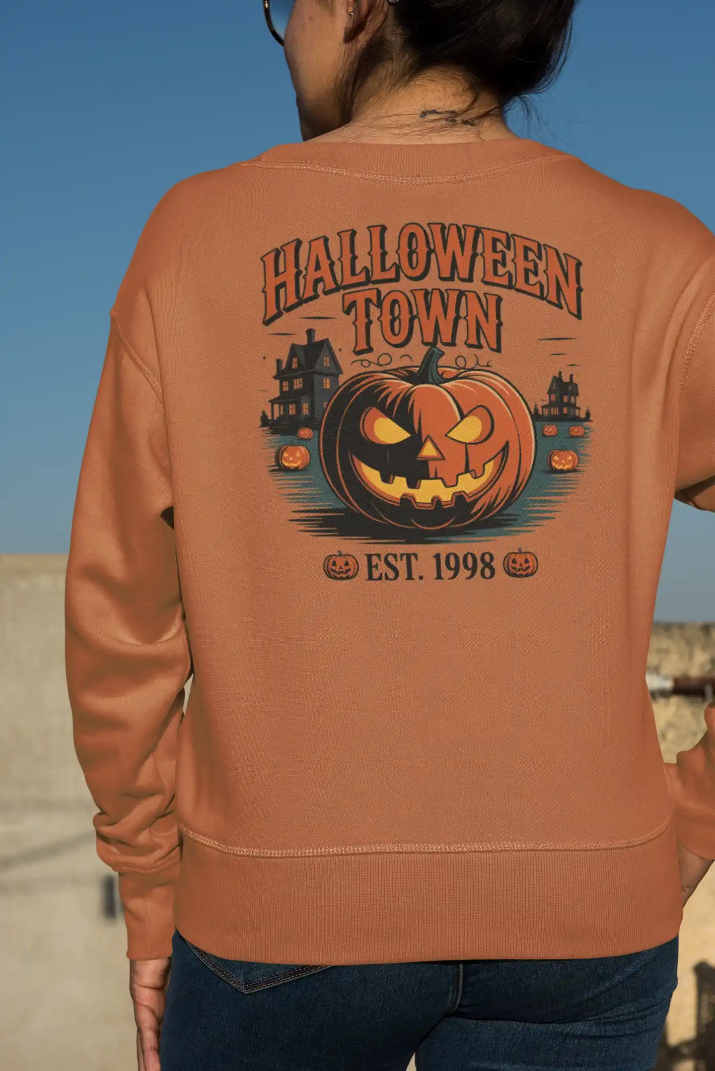 Halloween Town Sweatshirt – Vintage Pumpkin Graphic – Bella Canvas 3501 – Halloween Crewneck – Spooky Season Shirt – Unisex S-3XL