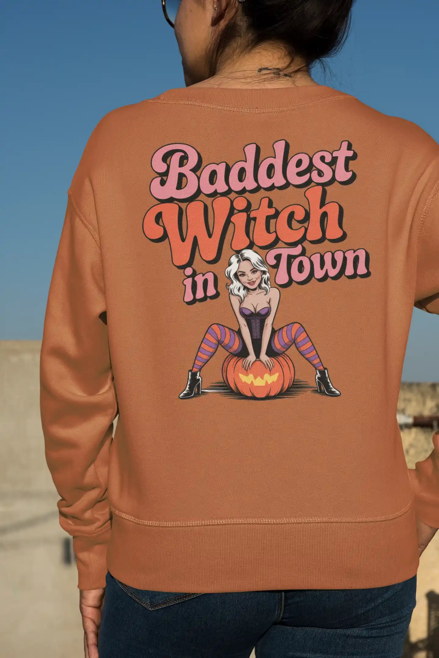 Baddest Witch in Town Retro Halloween Bella+Canvas 3501 Sweatshirt – Spooky Cute Fall Outfit