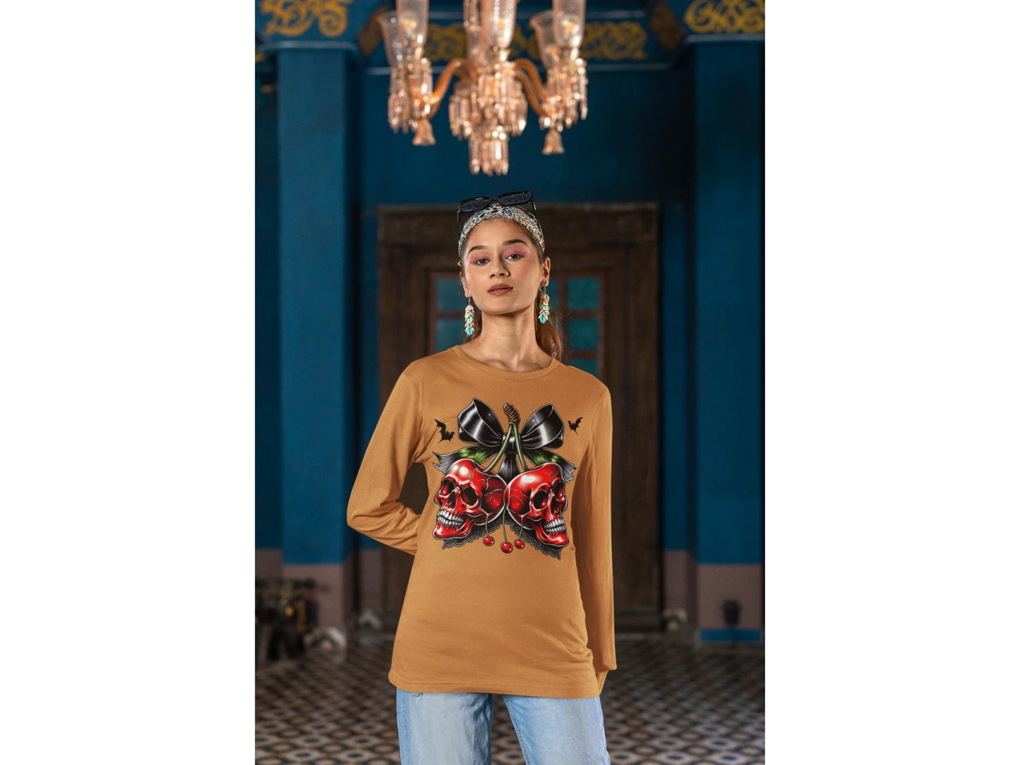 Spooky Cherry Halloween Bow Sweatshirt – Cute & Creepy Fall Vibes