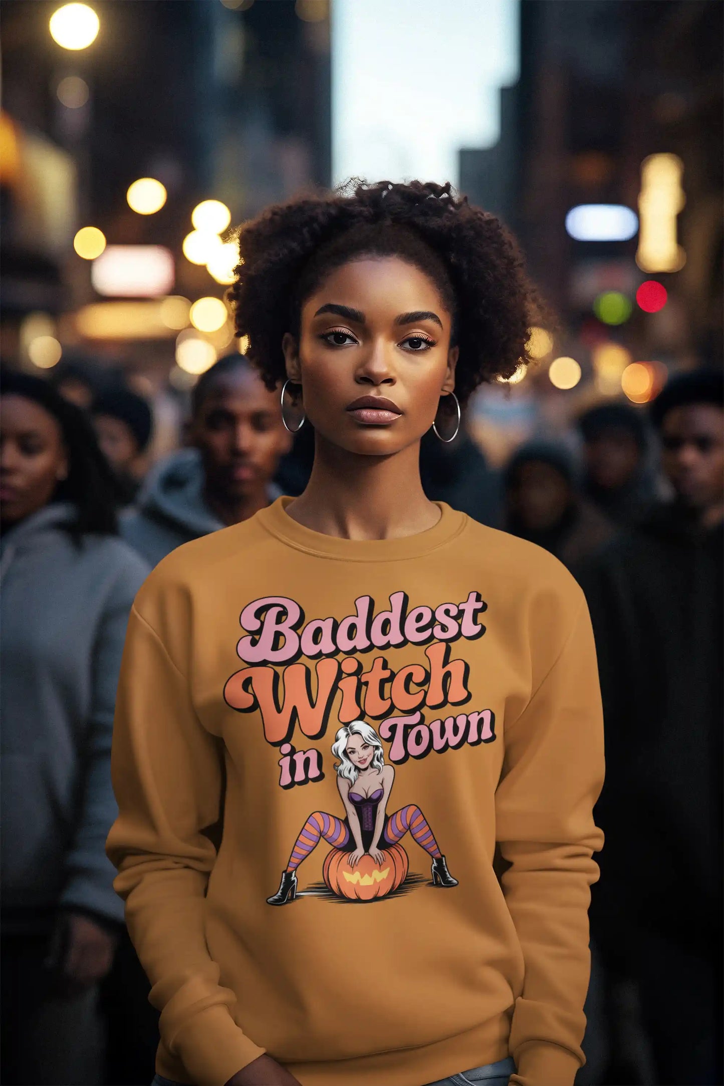 Baddest Witch in Town Retro Halloween Bella+Canvas 3501 Sweatshirt – Spooky Cute Fall Outfit