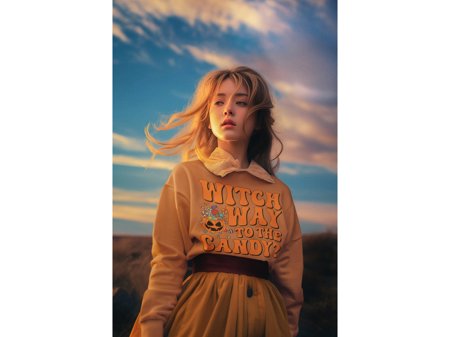 Witch Way to the Candy Halloween Sweatshirt – Bella+Canvas 3501 Unisex Pullover – Spooky Funny Fall Sweater (S–3XL, Multiple Colors)
