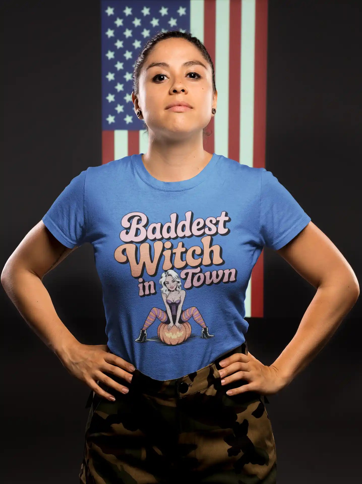 Baddest Witch in Town Retro Halloween Bella+Canvas 3001 T-Shirt – Spooky Cute Fall Tee