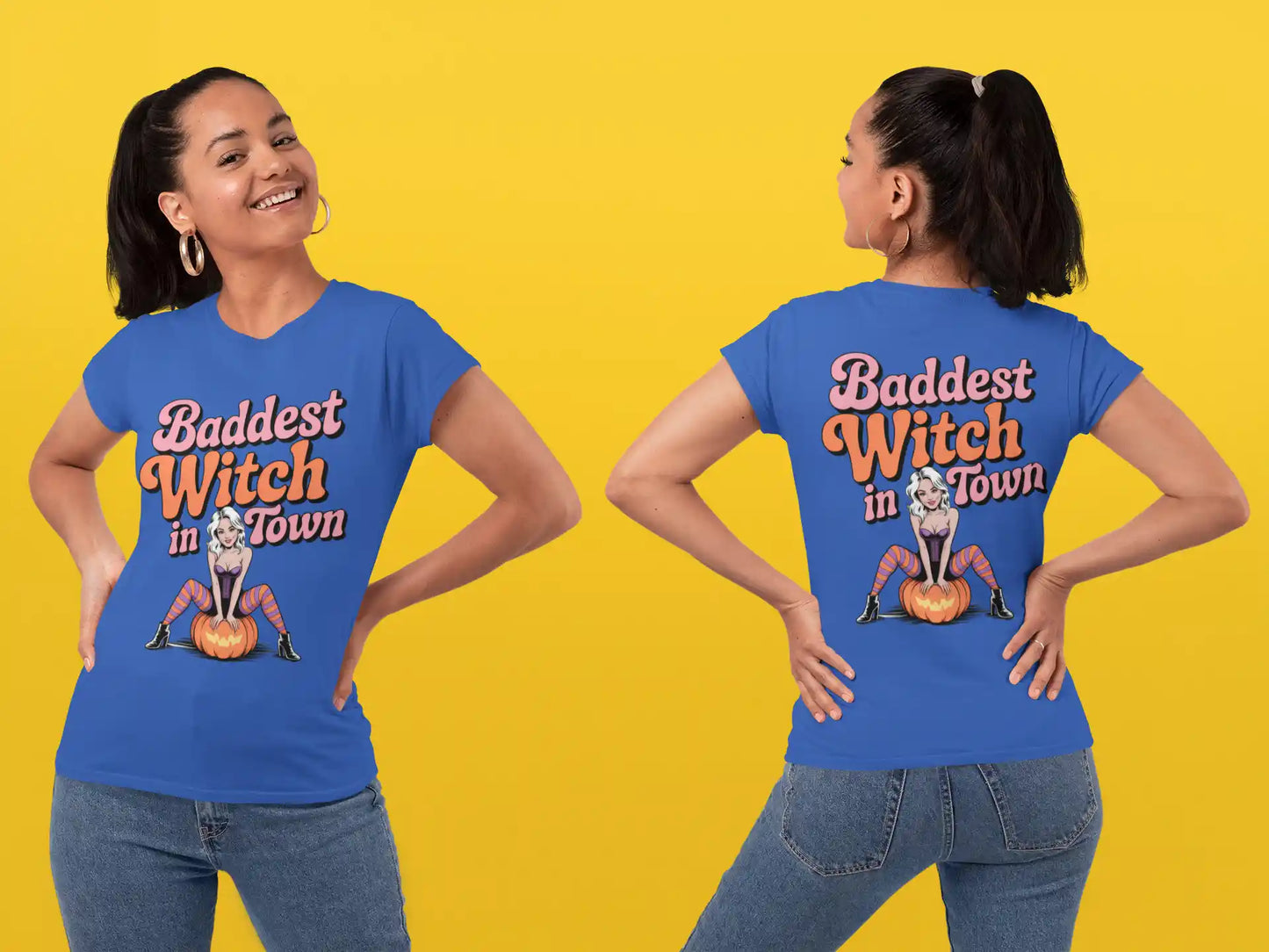 Baddest Witch in Town Retro Halloween Bella+Canvas 3001 T-Shirt – Spooky Cute Fall Tee
