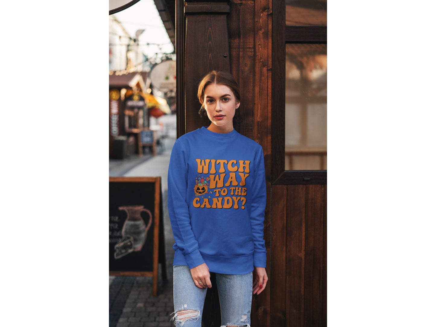 Witch Way to the Candy Halloween Sweatshirt – Bella+Canvas 3501 Unisex Pullover – Spooky Funny Fall Sweater (S–3XL, Multiple Colors)
