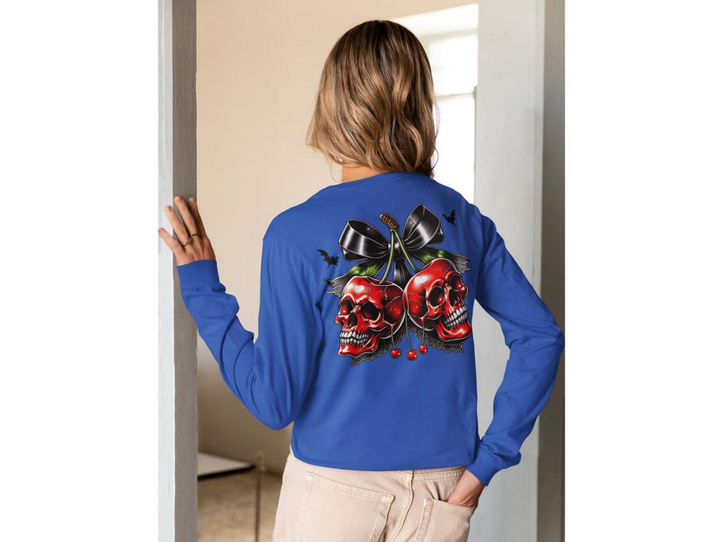 Spooky Cherry Halloween Bow Sweatshirt – Cute & Creepy Fall Vibes