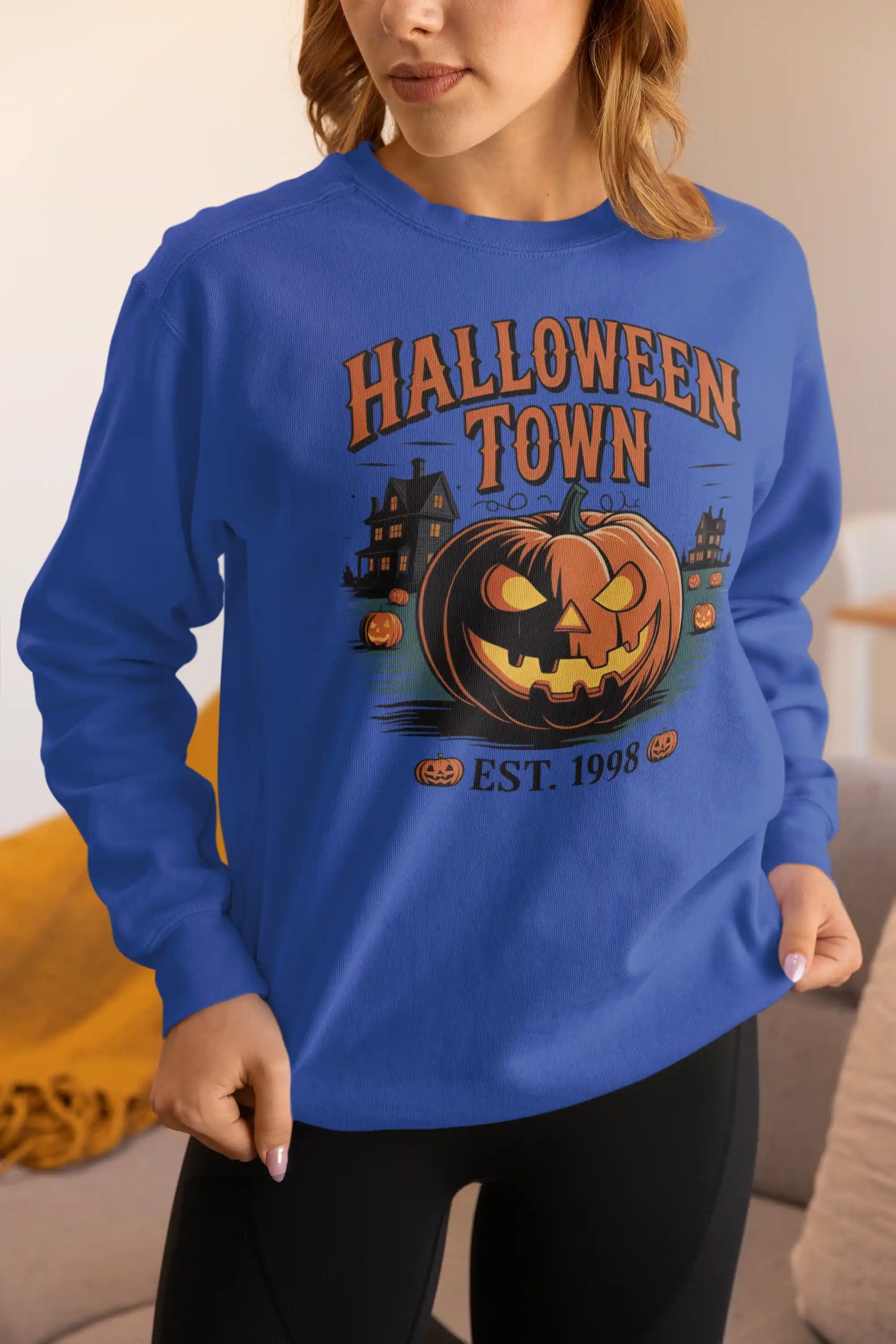 Halloween Town Sweatshirt – Vintage Pumpkin Graphic – Bella Canvas 3501 – Halloween Crewneck – Spooky Season Shirt – Unisex S-3XL