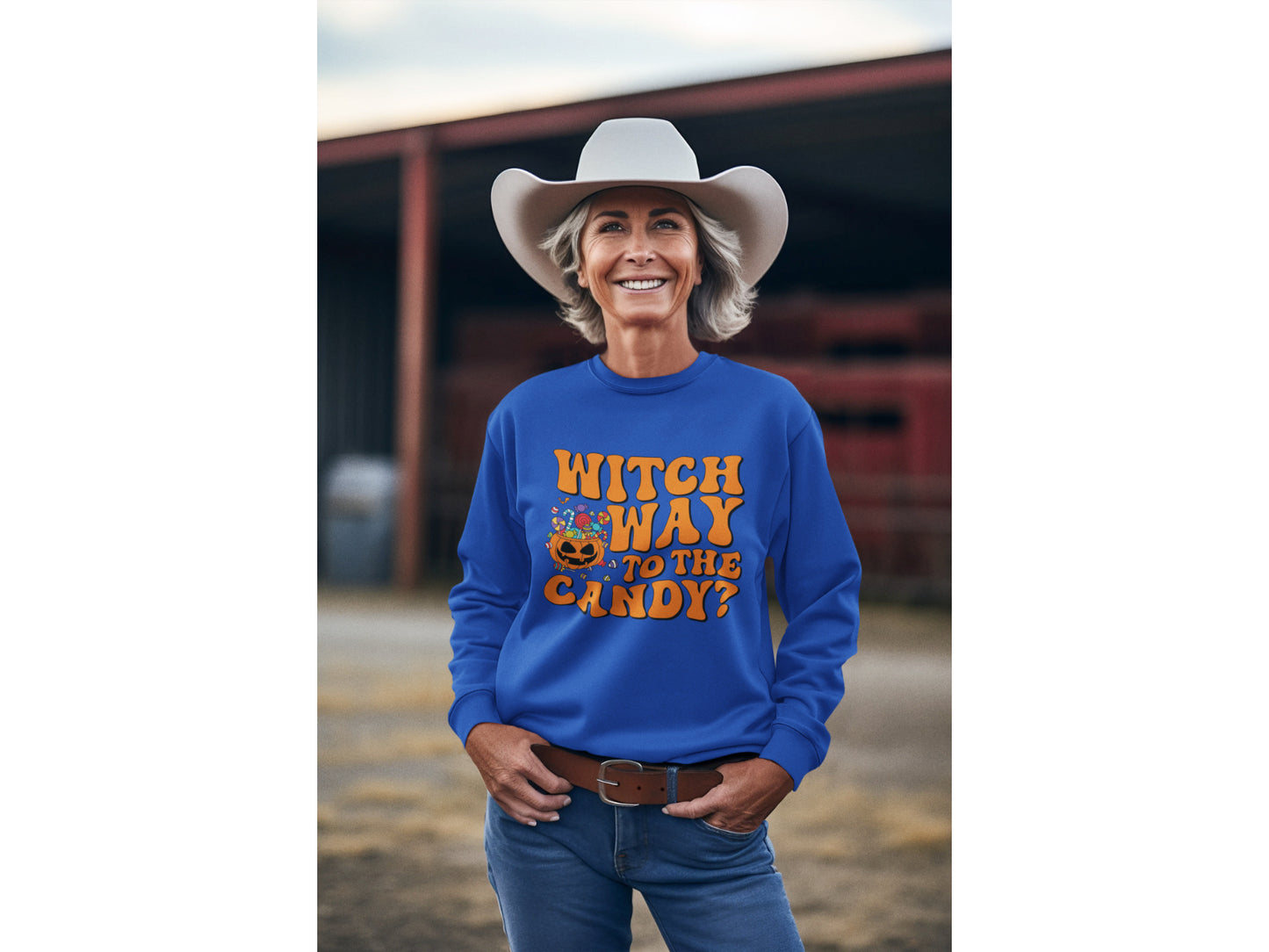 Witch Way to the Candy Halloween Sweatshirt – Bella+Canvas 3501 Unisex Pullover – Spooky Funny Fall Sweater (S–3XL, Multiple Colors)