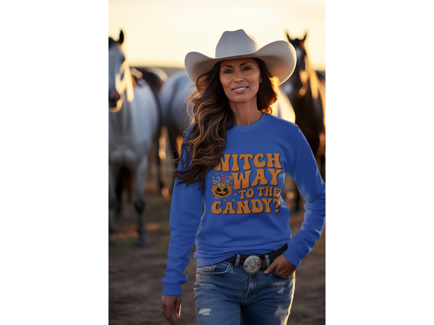 Witch Way to the Candy Halloween Sweatshirt – Bella+Canvas 3501 Unisex Pullover – Spooky Funny Fall Sweater (S–3XL, Multiple Colors)