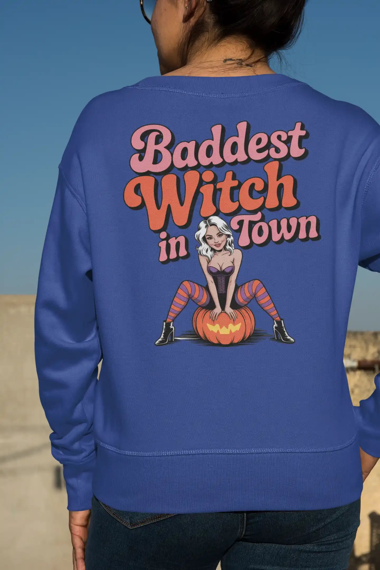 Baddest Witch in Town Retro Halloween Bella+Canvas 3501 Sweatshirt – Spooky Cute Fall Outfit