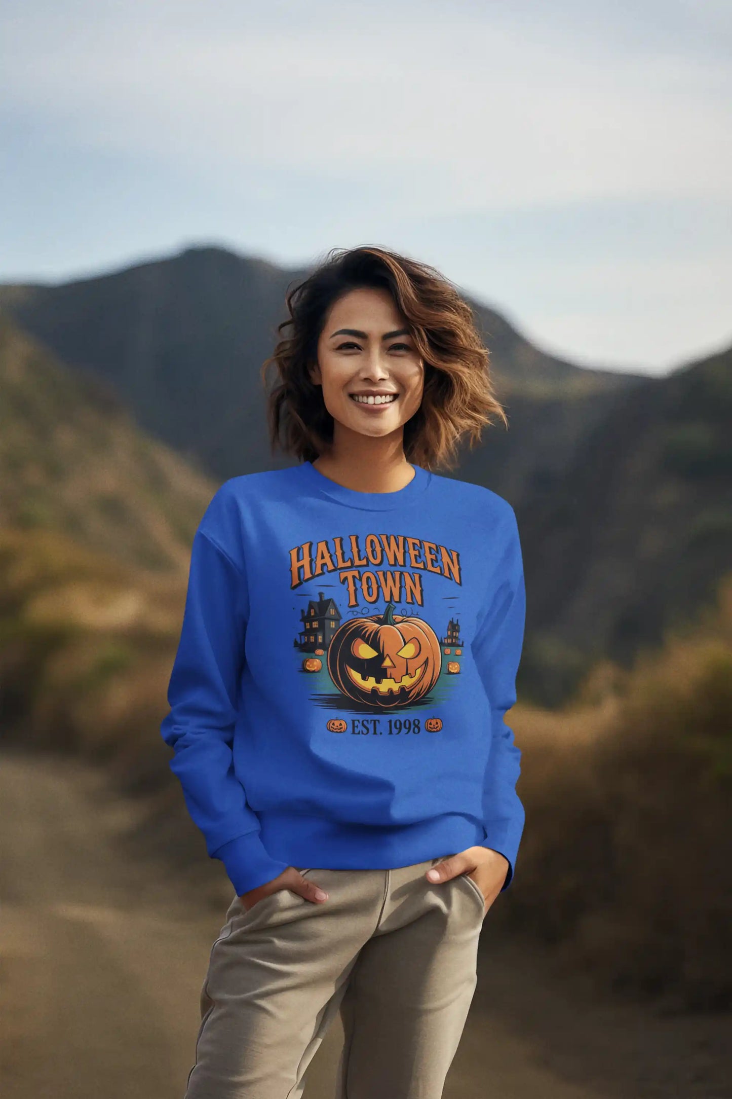 Halloween Town Sweatshirt – Vintage Pumpkin Graphic – Bella Canvas 3501 – Halloween Crewneck – Spooky Season Shirt – Unisex S-3XL