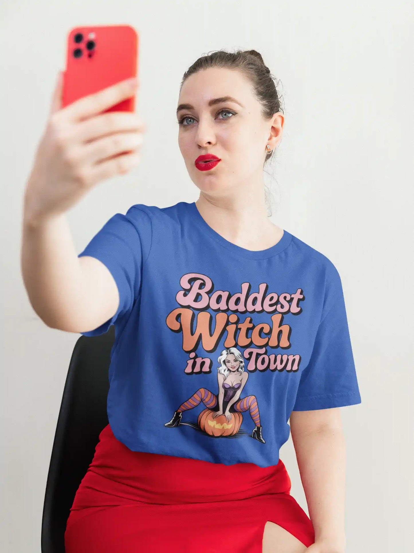 Baddest Witch in Town Retro Halloween Bella+Canvas 3001 T-Shirt – Spooky Cute Fall Tee