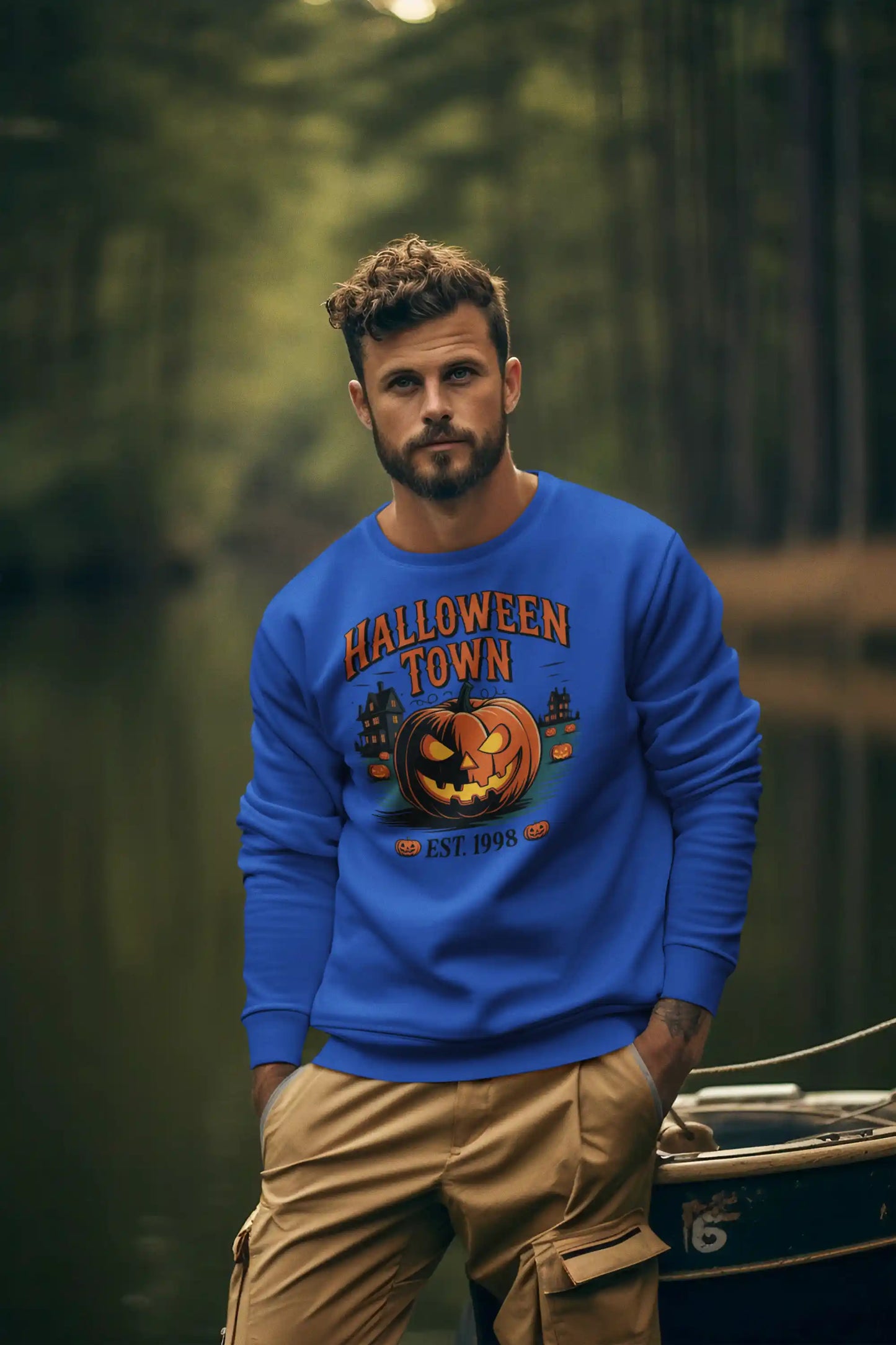 Halloween Town Sweatshirt – Vintage Pumpkin Graphic – Bella Canvas 3501 – Halloween Crewneck – Spooky Season Shirt – Unisex S-3XL