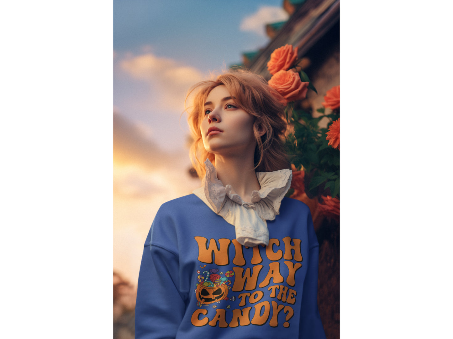 Witch Way to the Candy Halloween Sweatshirt – Bella+Canvas 3501 Unisex Pullover – Spooky Funny Fall Sweater (S–3XL, Multiple Colors)
