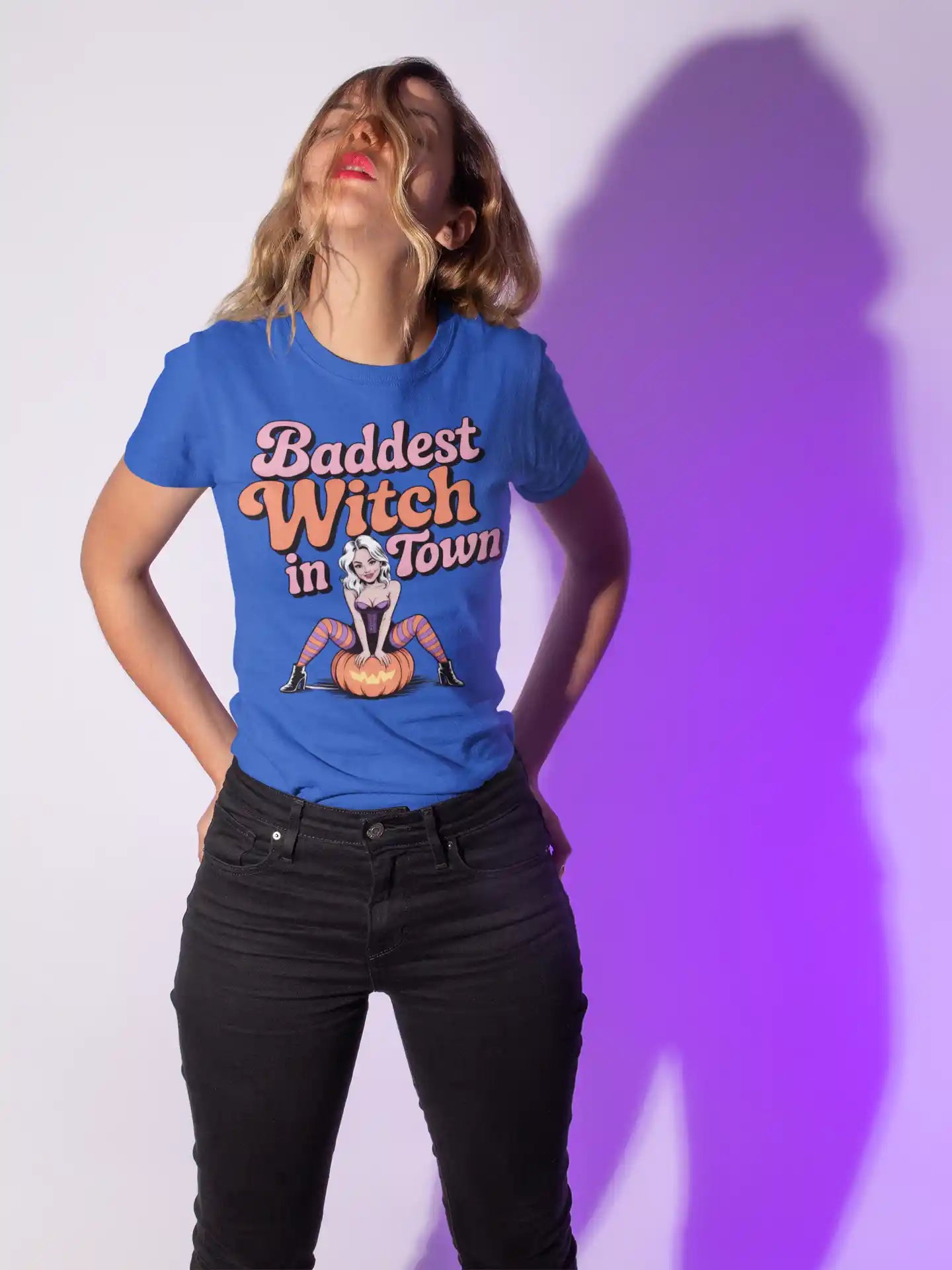 Baddest Witch in Town Retro Halloween Bella+Canvas 3001 T-Shirt – Spooky Cute Fall Tee