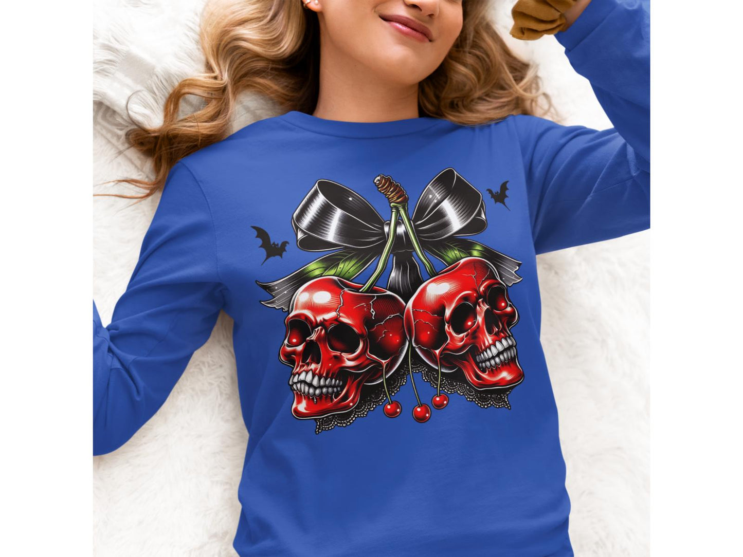 Spooky Cherry Halloween Bow Sweatshirt – Cute & Creepy Fall Vibes