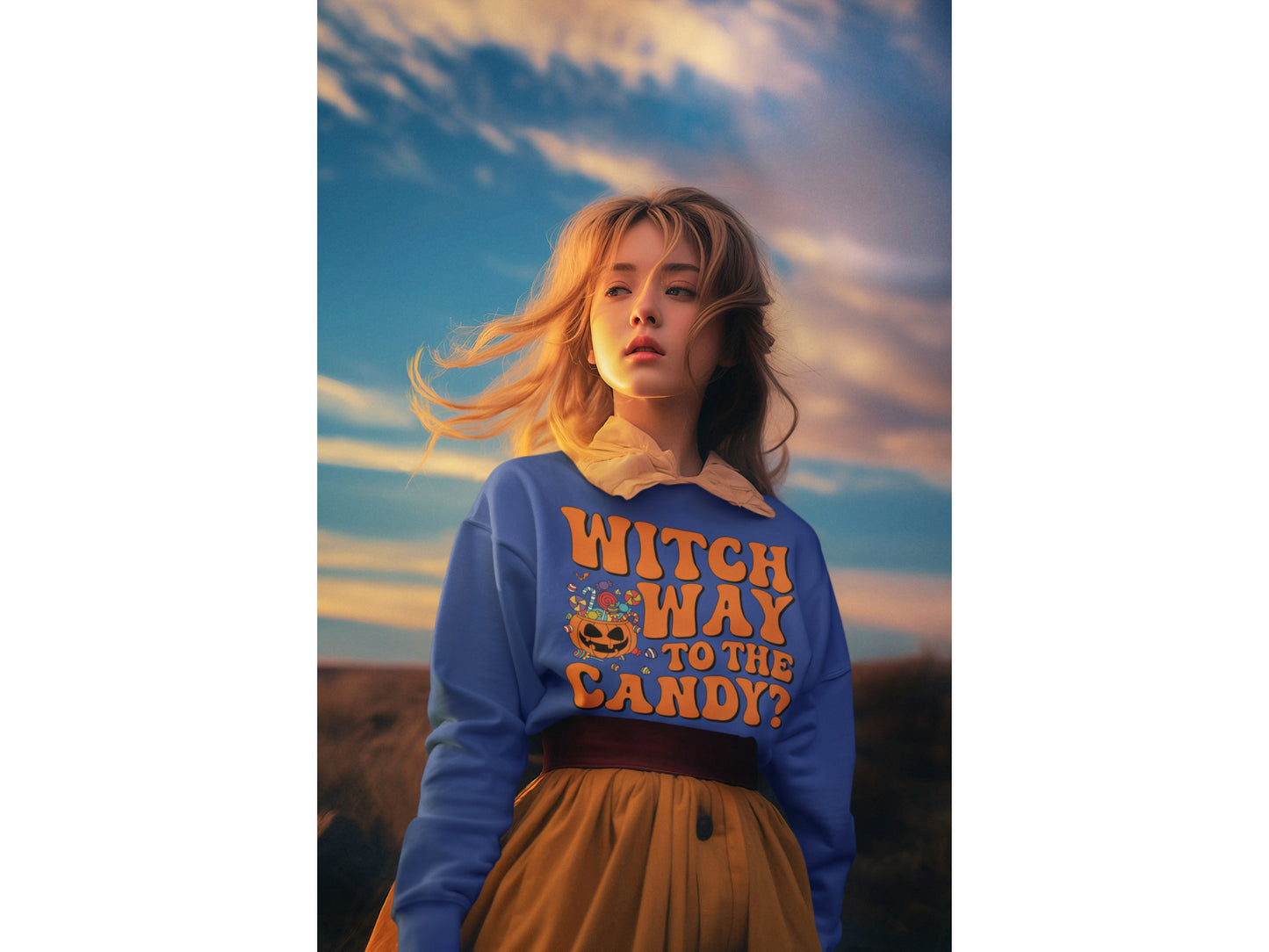 Witch Way to the Candy Halloween Sweatshirt – Bella+Canvas 3501 Unisex Pullover – Spooky Funny Fall Sweater (S–3XL, Multiple Colors)