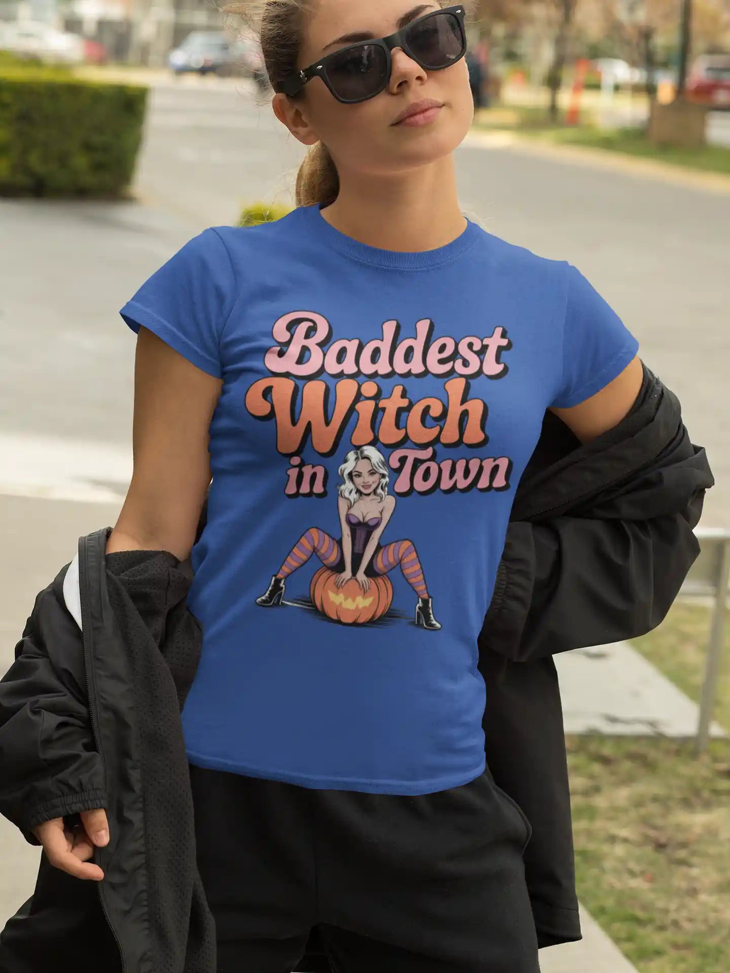 Baddest Witch in Town Retro Halloween Bella+Canvas 3001 T-Shirt – Spooky Cute Fall Tee