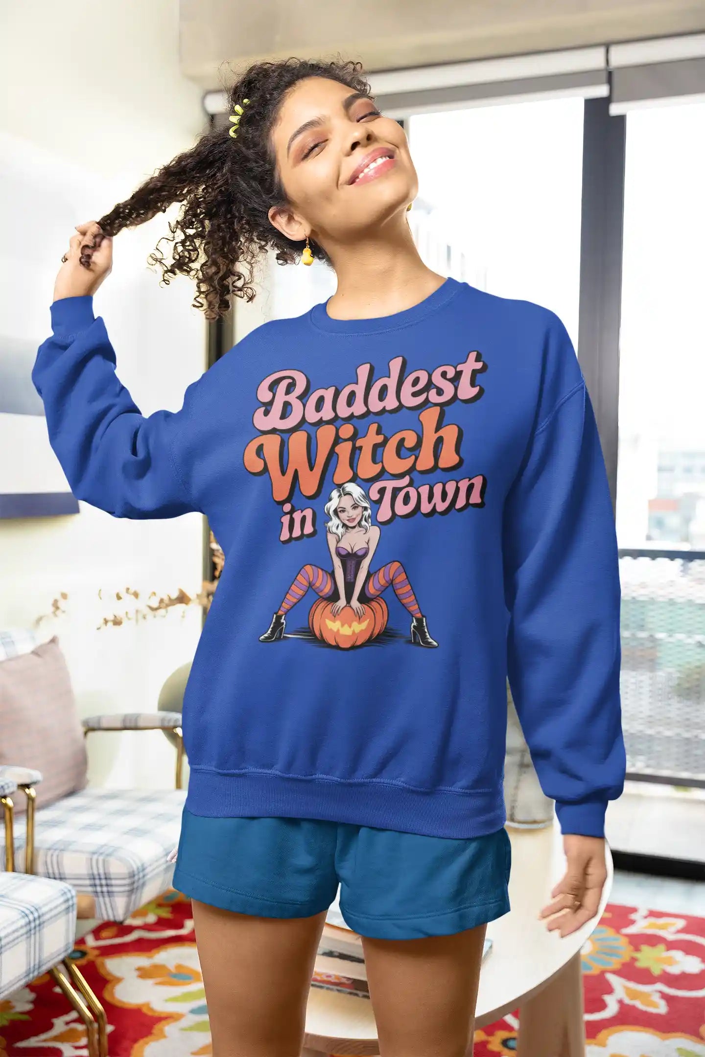 Baddest Witch in Town Retro Halloween Bella+Canvas 3501 Sweatshirt – Spooky Cute Fall Outfit
